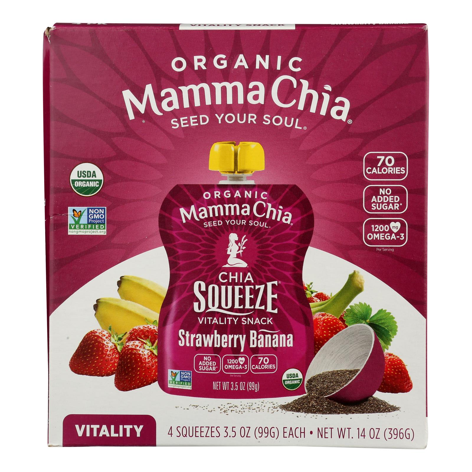 Mamma Chia Organic Squeeze Vitality Snack - Strawberry Banana - Case of 6 - 3.5 oz.