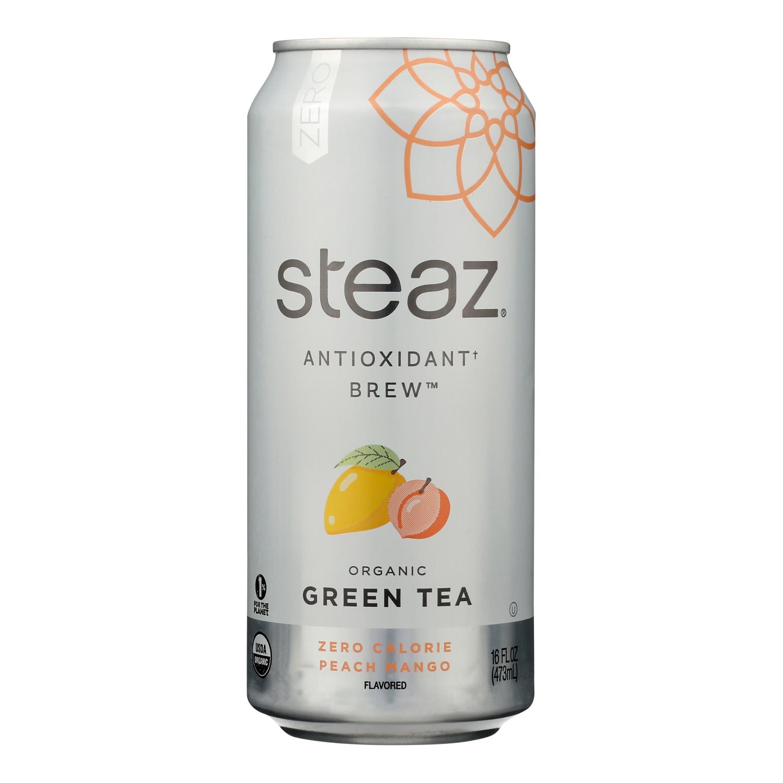 Steaz Zero Calorie Green Tea - Peach Mango - Case of 12 - 16 Fl oz.
