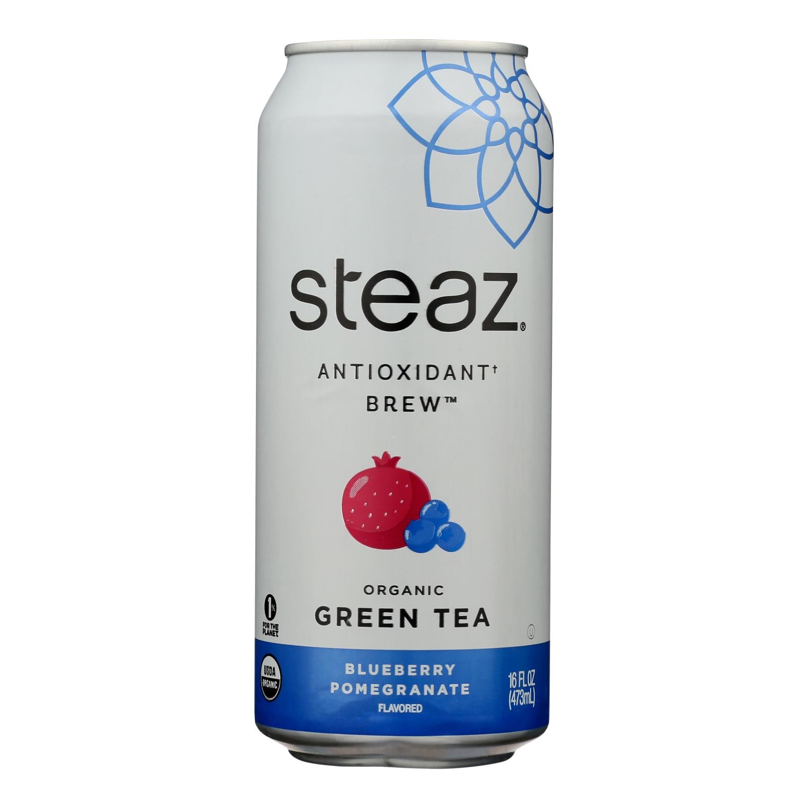 Steaz Lightly Sweetened Green Tea - Blueberry Pomegranate - Case of 12 - 16 Fl oz.