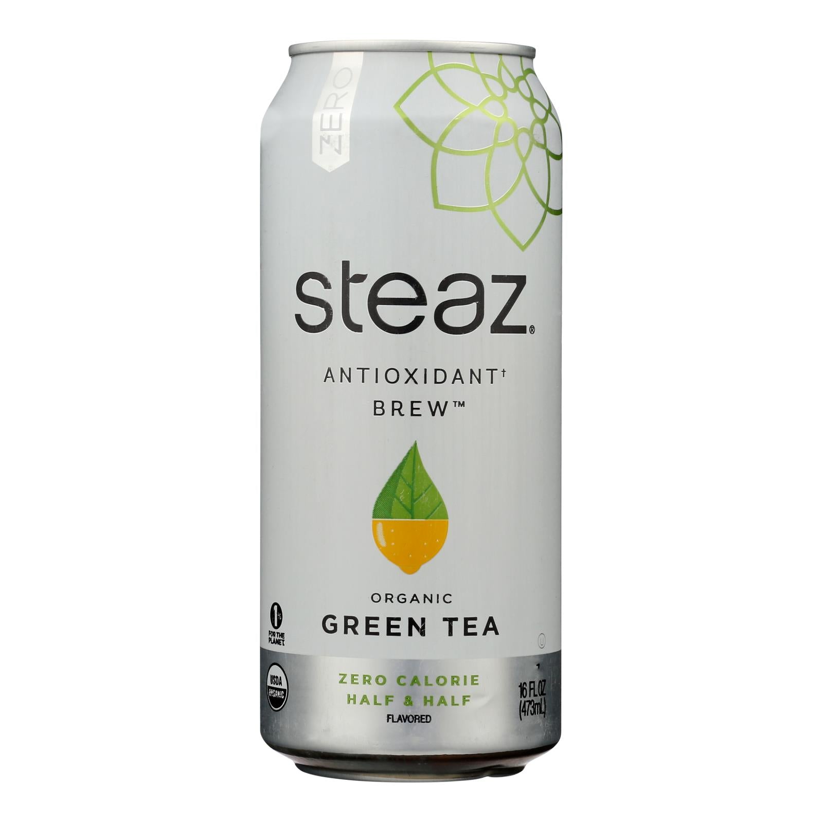 Steaz Zero Calorie Green Tea - Half And Half - Case Of 12 - 16 Fl Oz.