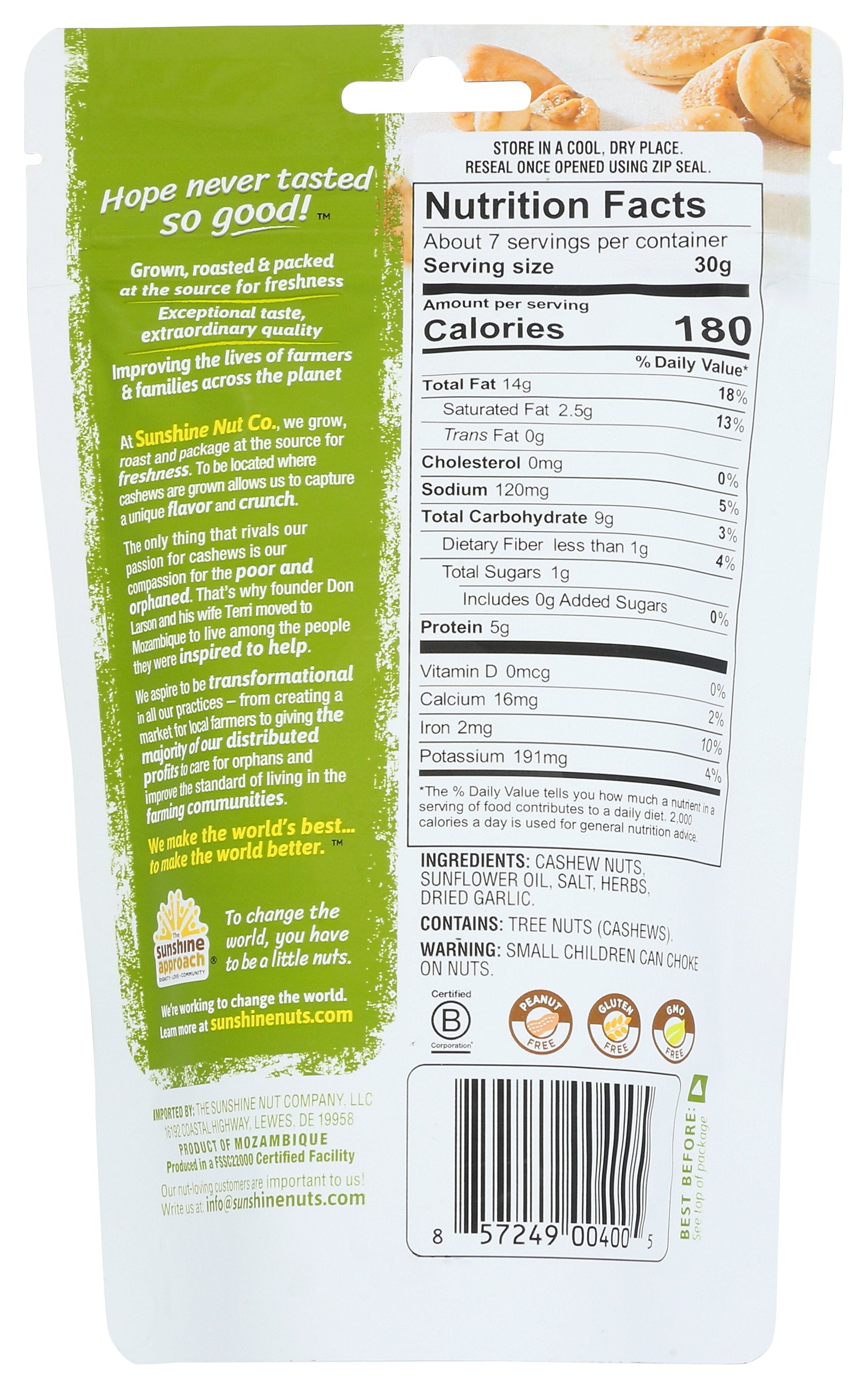 SUNSHINE NUT COMPANY CASHEWS RSTD HERB - Case of 6