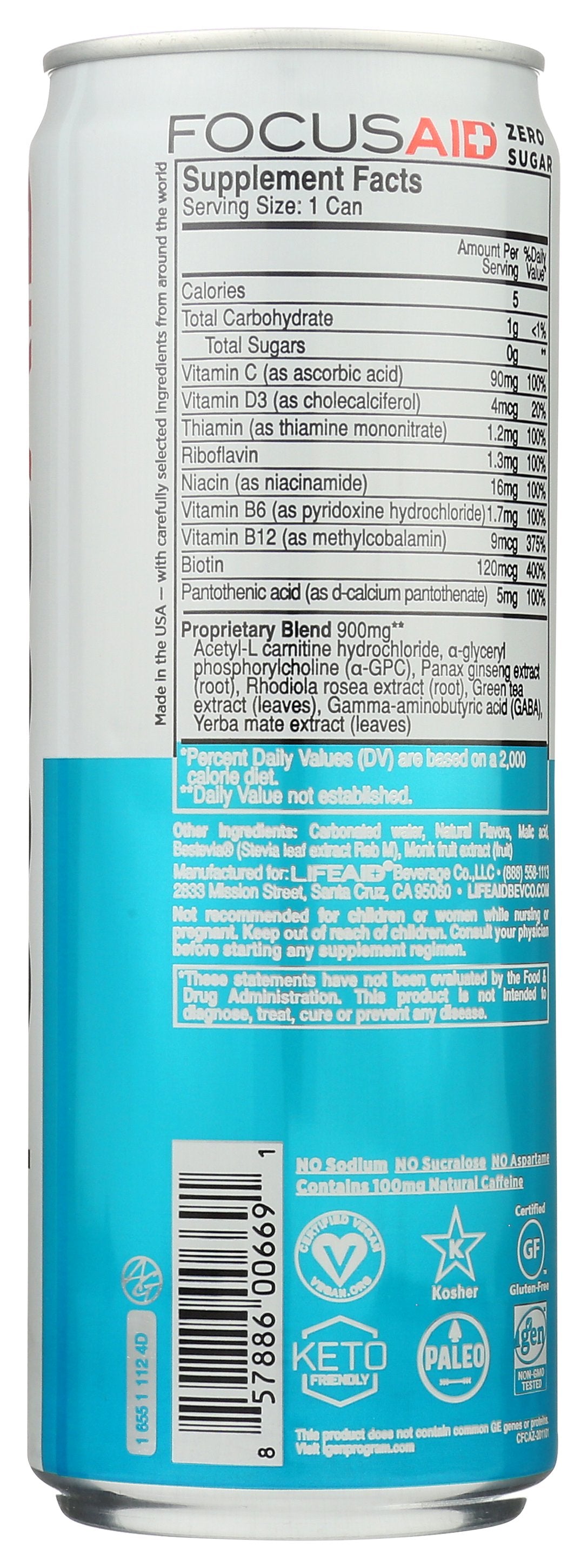 LIFEAID BEVERAGE FOCUSAID BRAINBOOST ZERO - Case of 12