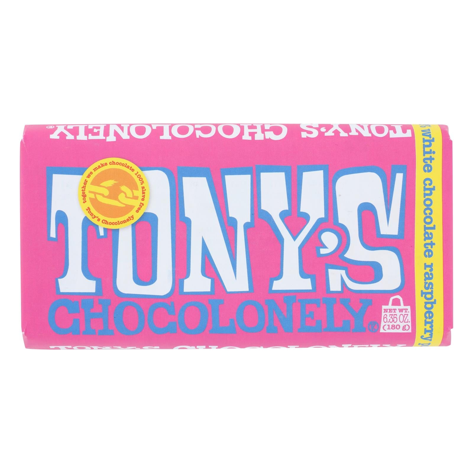 Tony's Chocolonely - Bar White Chocolate Raspberry Pop - Case of 15 - 6.35 OZ