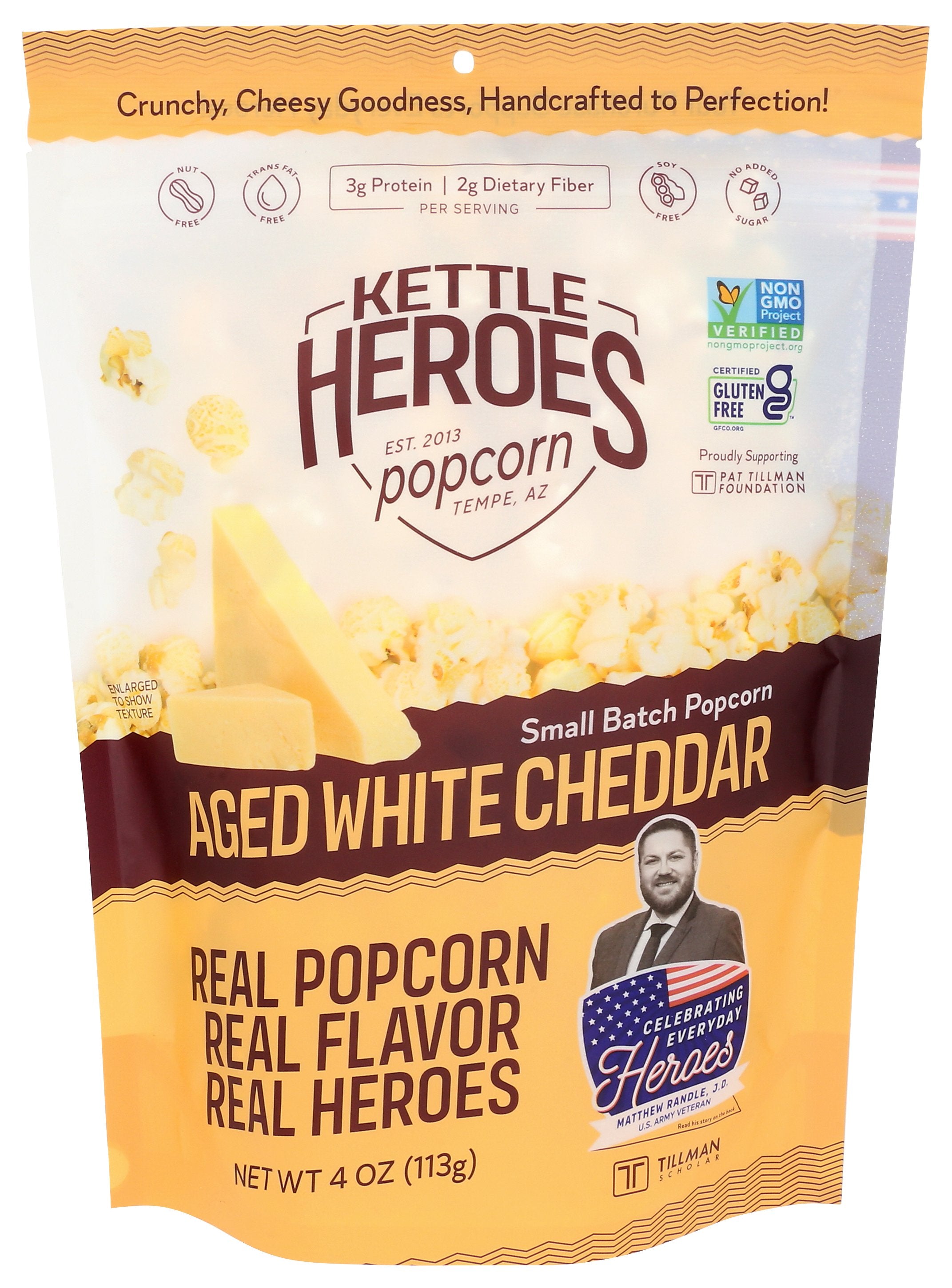 KETTLE HEROES POPCORN AGED WHTE CHEDDAR - Case of 6