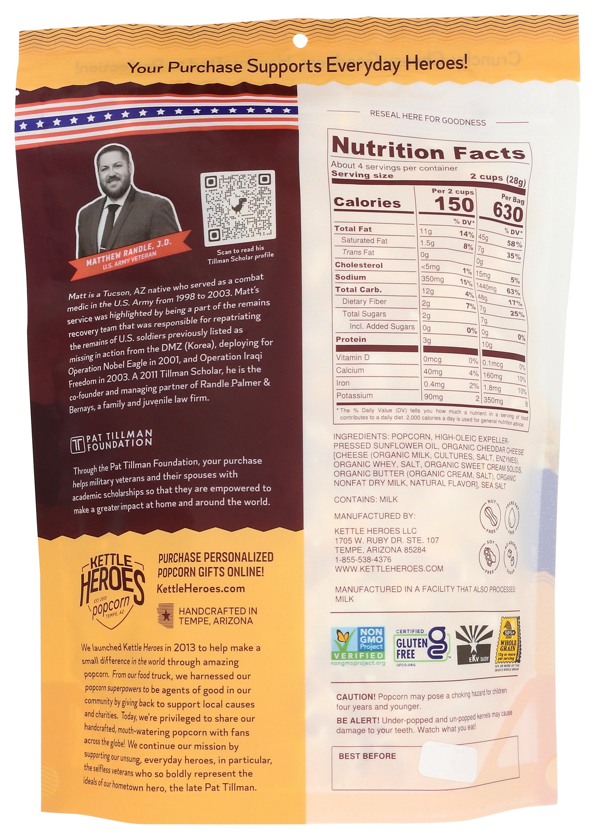 KETTLE HEROES POPCORN AGED WHTE CHEDDAR - Case of 6