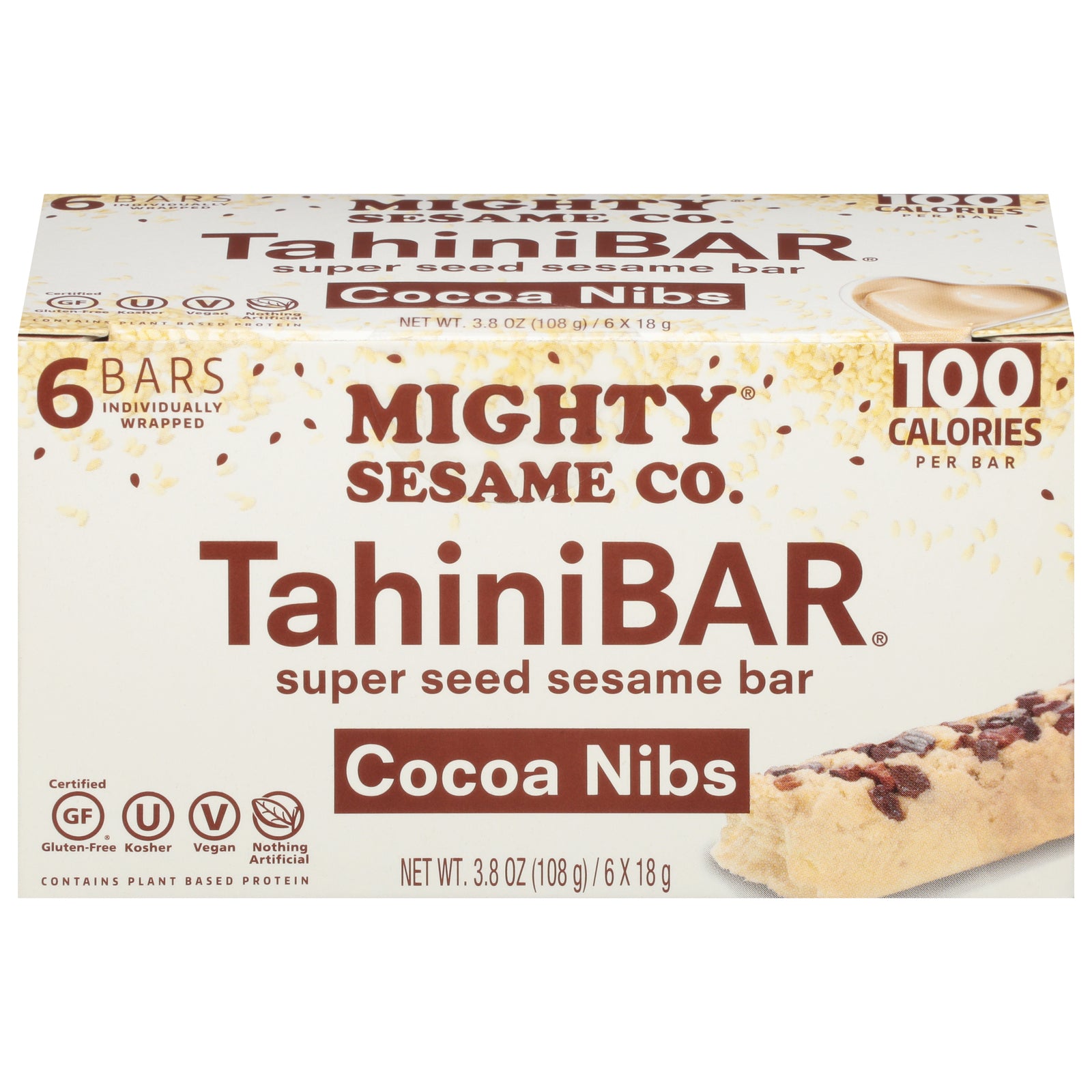 Mighty Sesame Company - Tahini Bar Cocoa Nibs - Case of 8 - 6/3.8 OZ