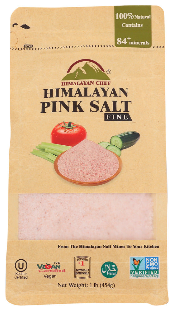 Himalayan Chef Salt Himalayan Pink Fine Zip - Pack of 12 - 16  OZ