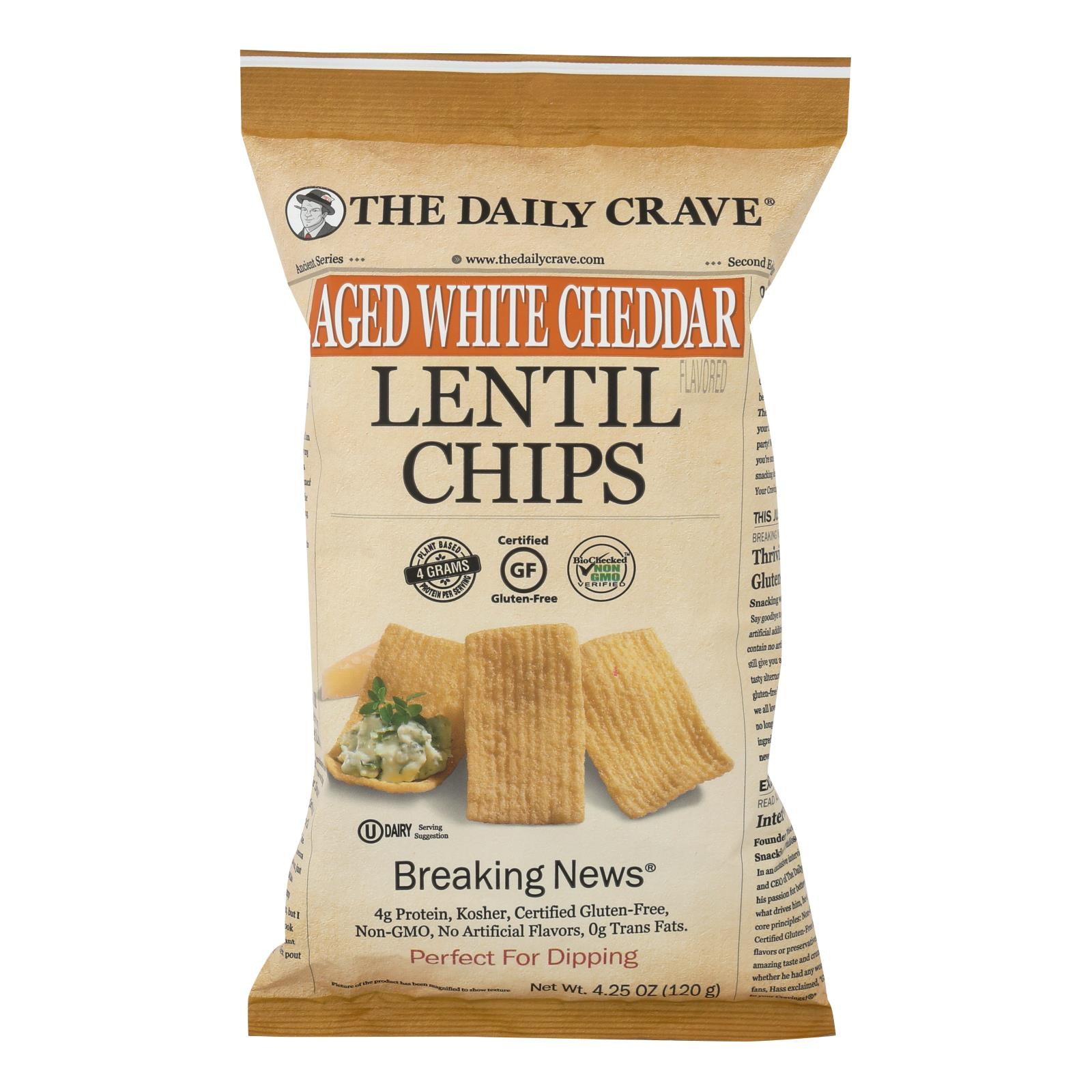 The Daily Crave - Lentil Chip Aged Wht Chd - Case Of 8 - 4.25 Oz