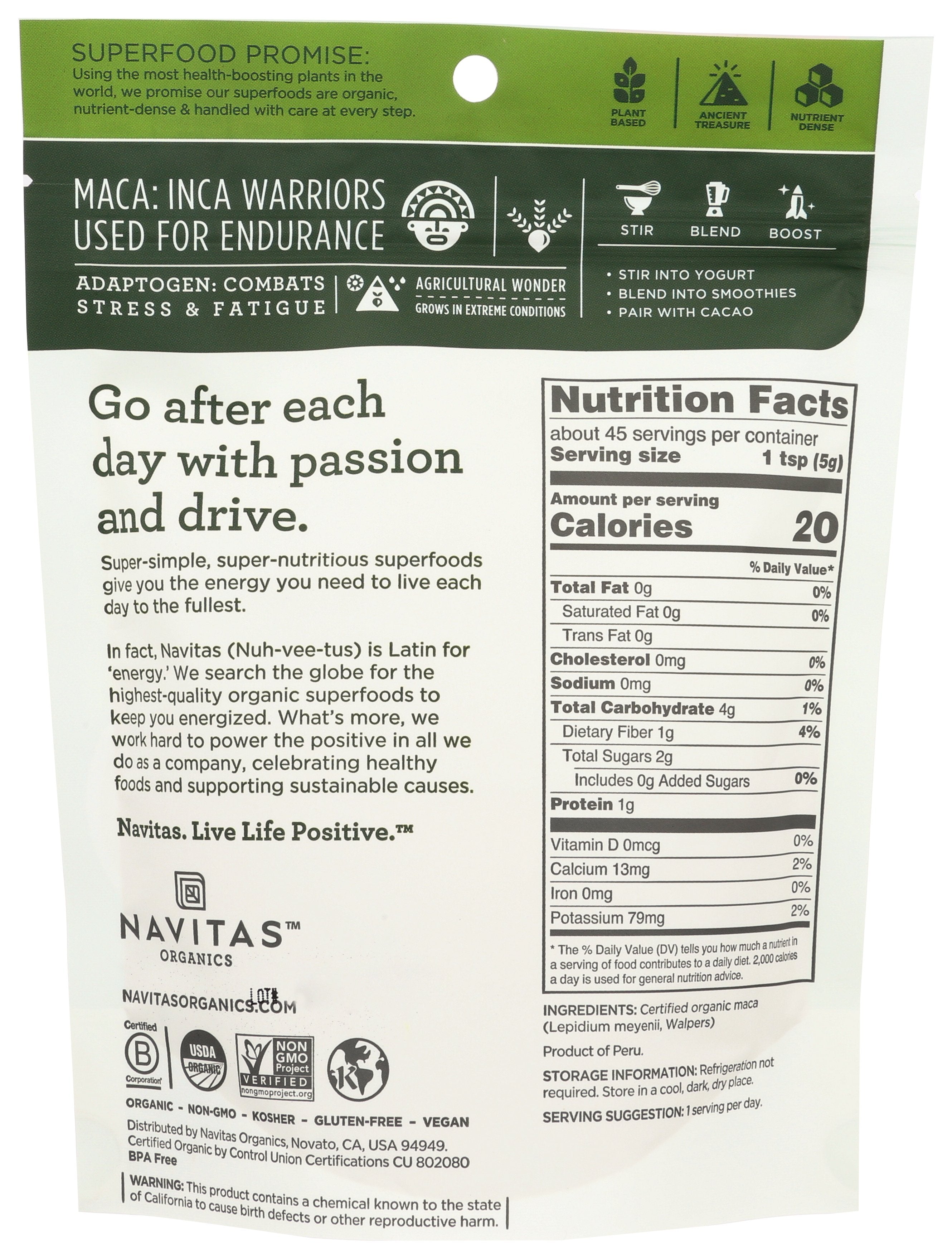 NAVITAS MACA POWDER ORG [MACA POWDER - 8 OZ]