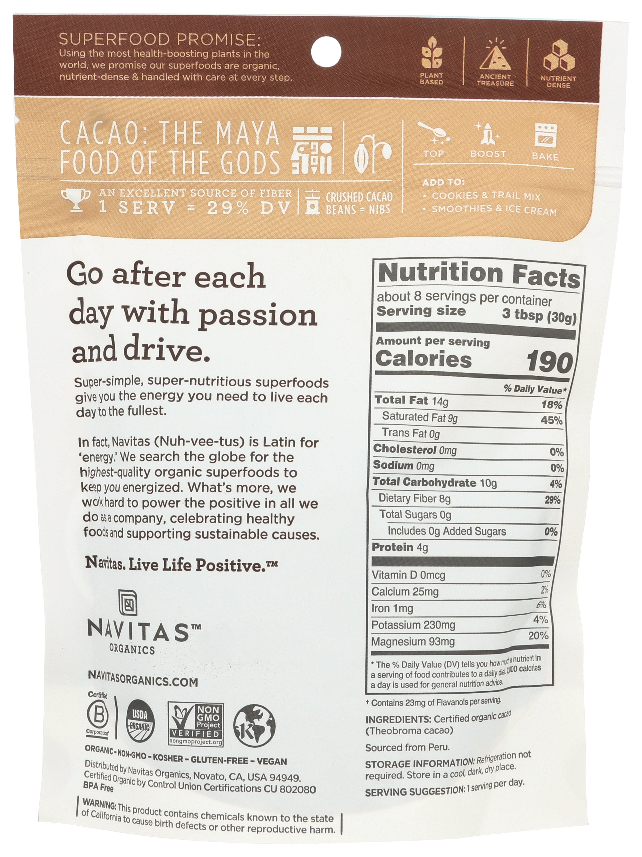 NAVITAS CACAO NIBS ORG [CACAO NIBS - 8 OZ]