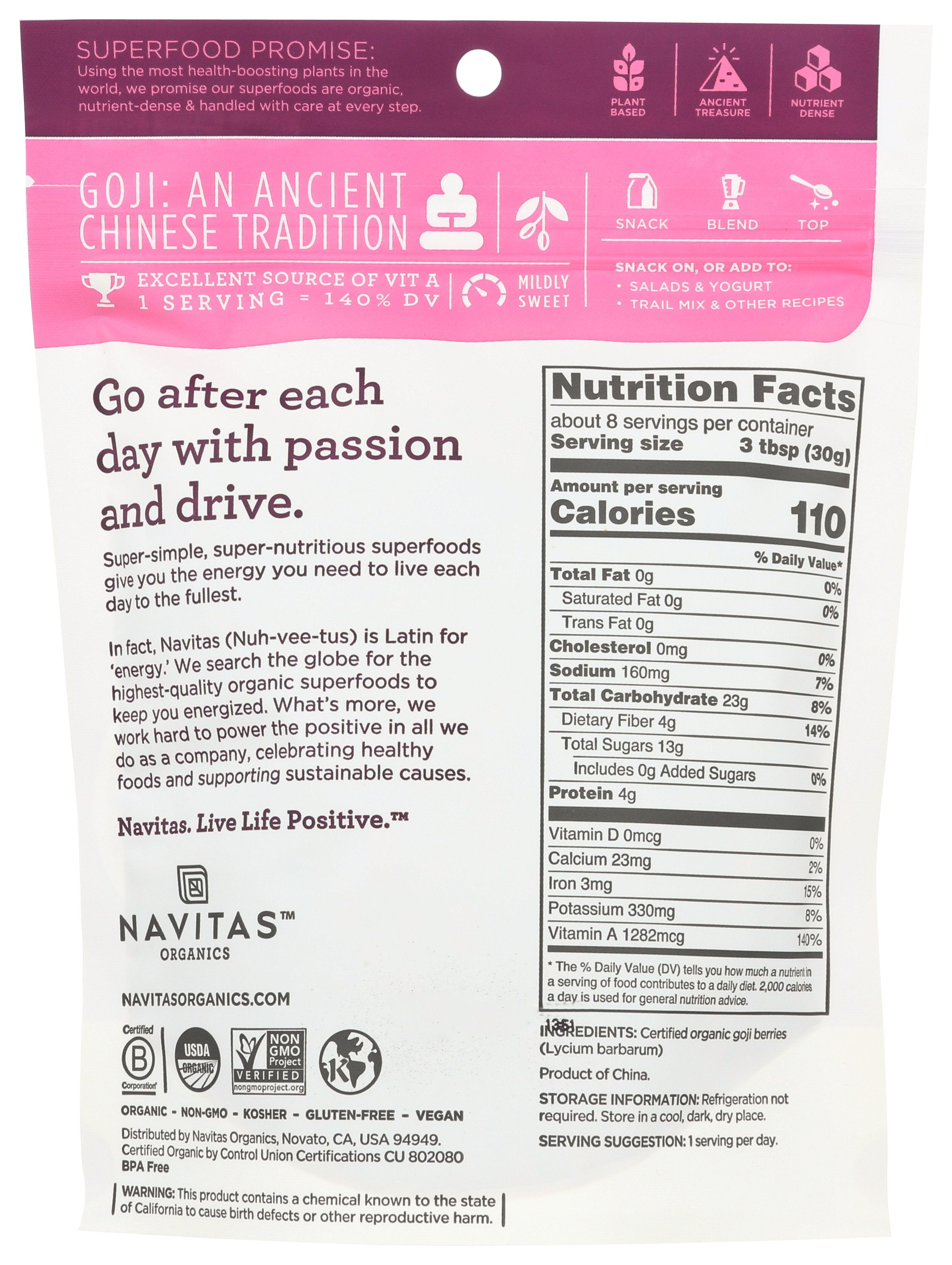 NAVITAS GOJI BERRY ORG [GOJI BERRIES - 8 OZ]