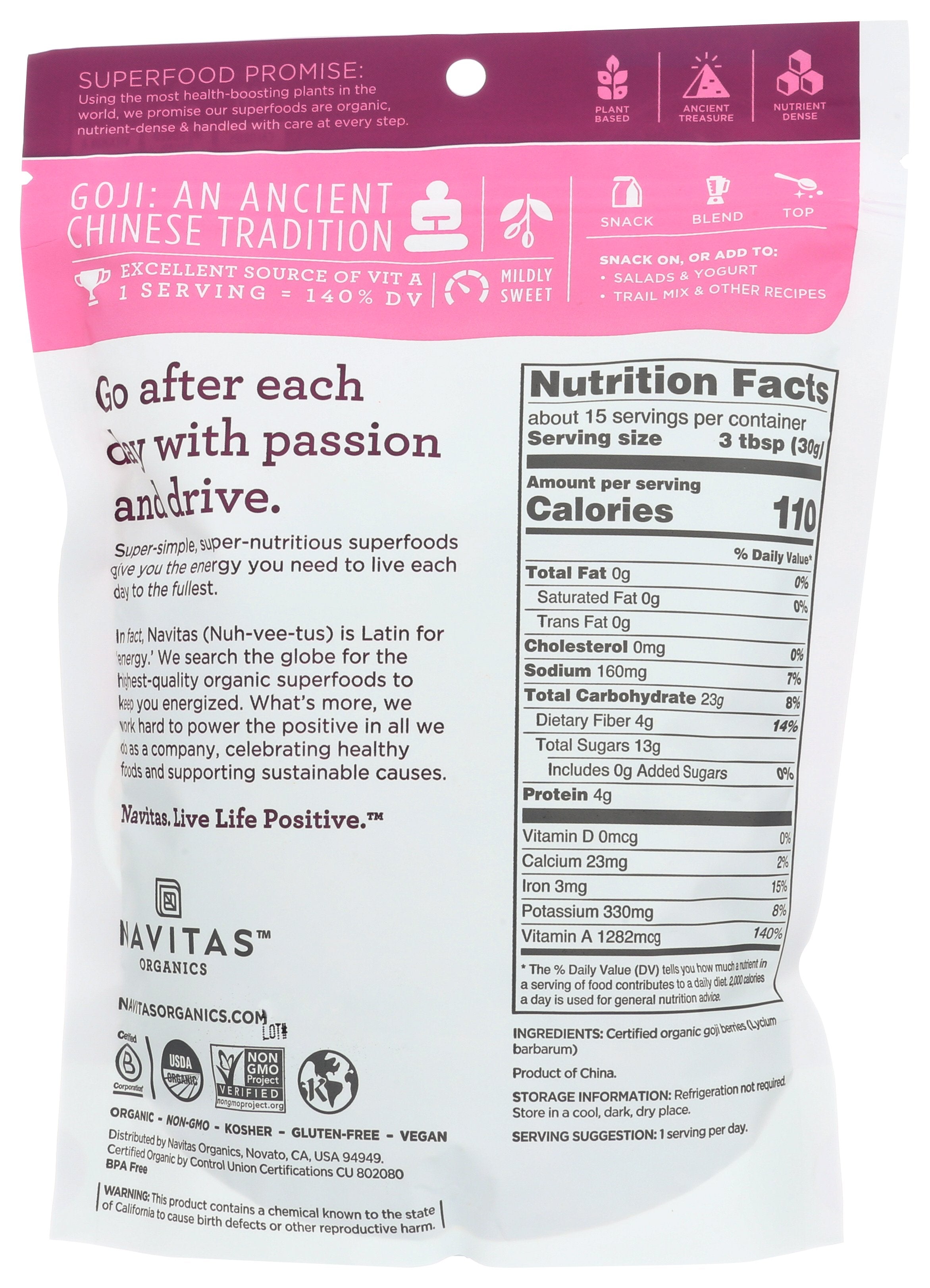 NAVITAS GOJI BERRY ORG [GOJI BERRIES - 16 OZ]