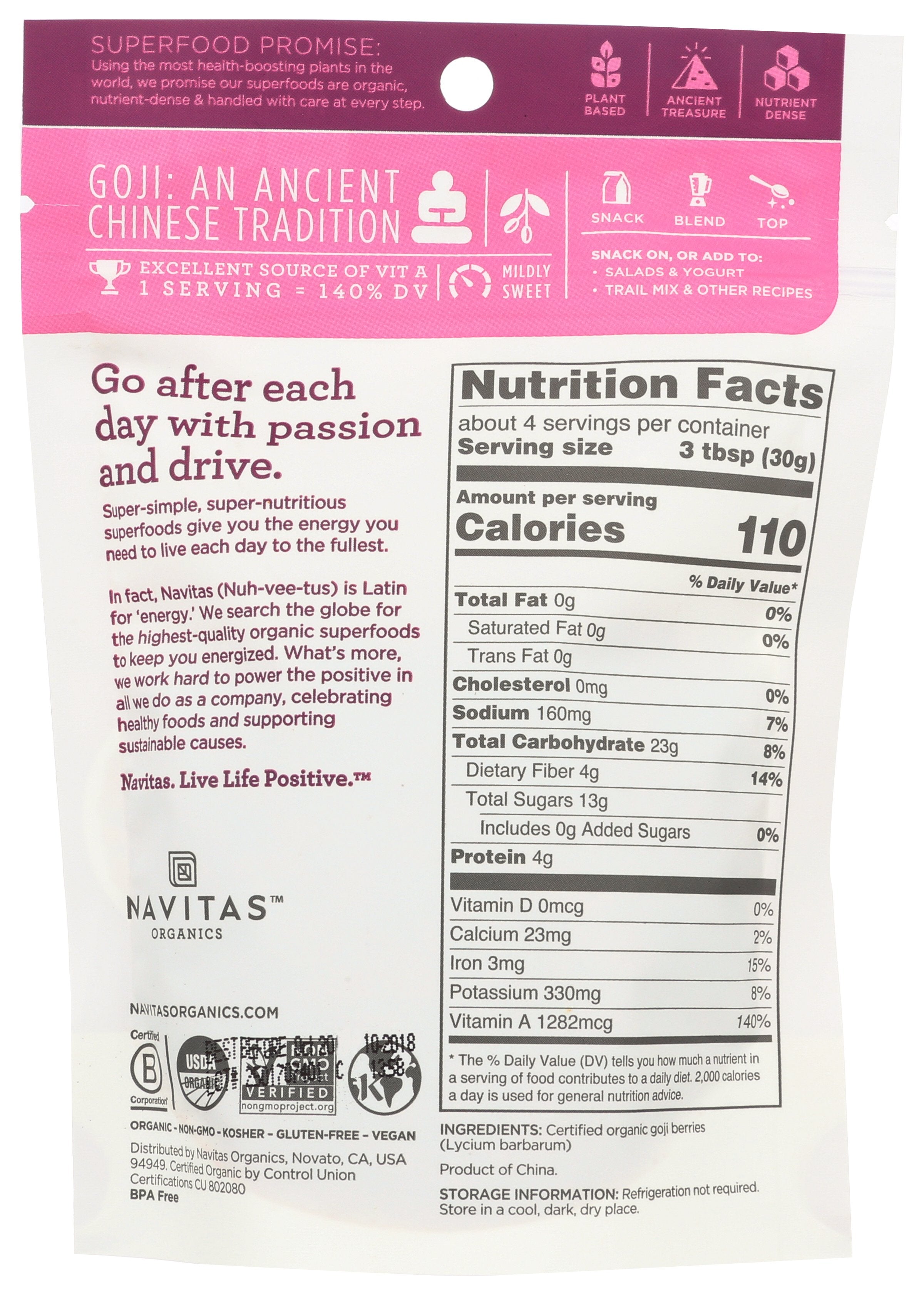 NAVITAS GOJI BERRY ORG - Case of 12 [GOJI BERRIES - 4 OZ]