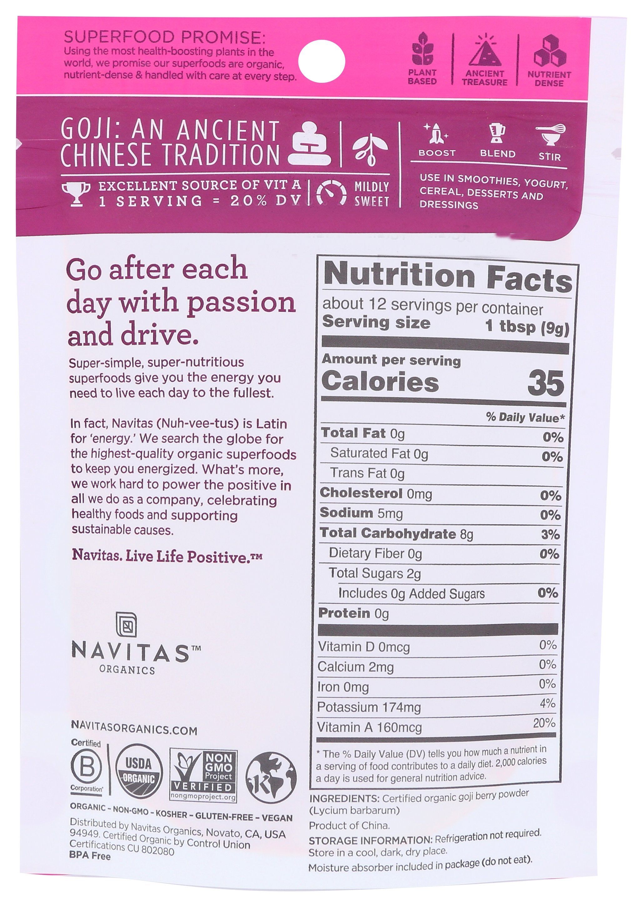 NAVITAS GOJI POWDER ORG - Case of 6