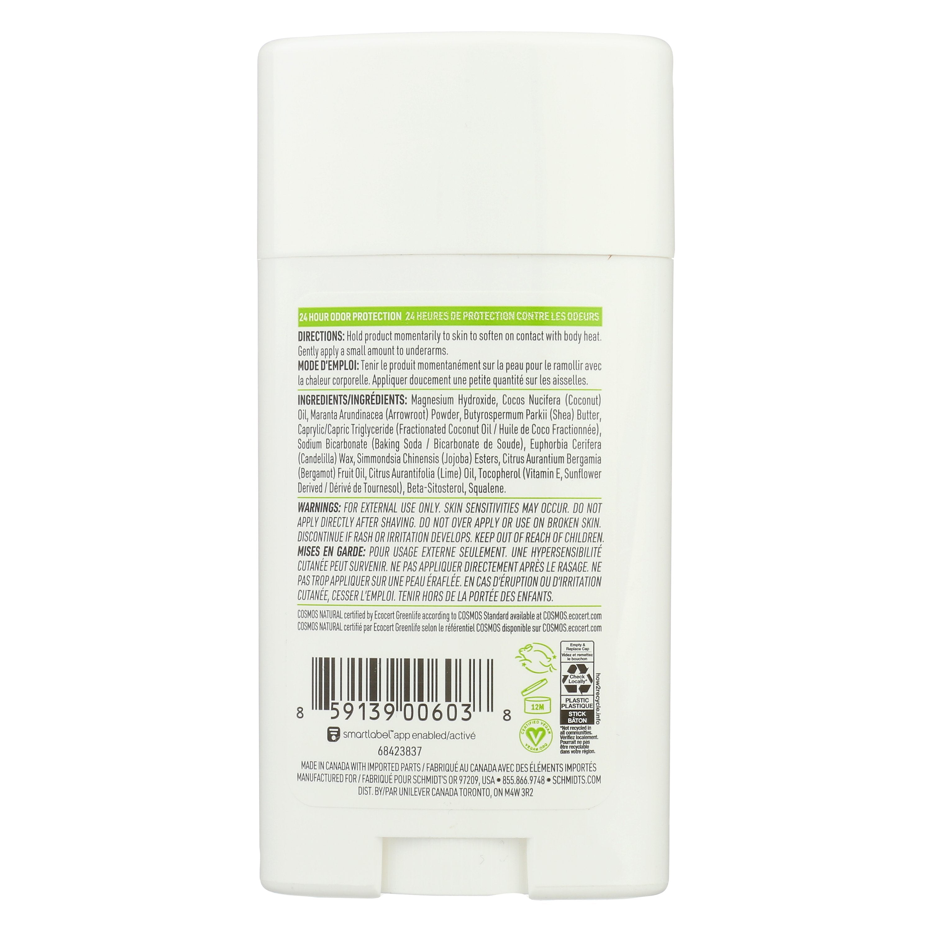 SCHMIDTS DEODORANT BERGAMONT LIME - Case of 3