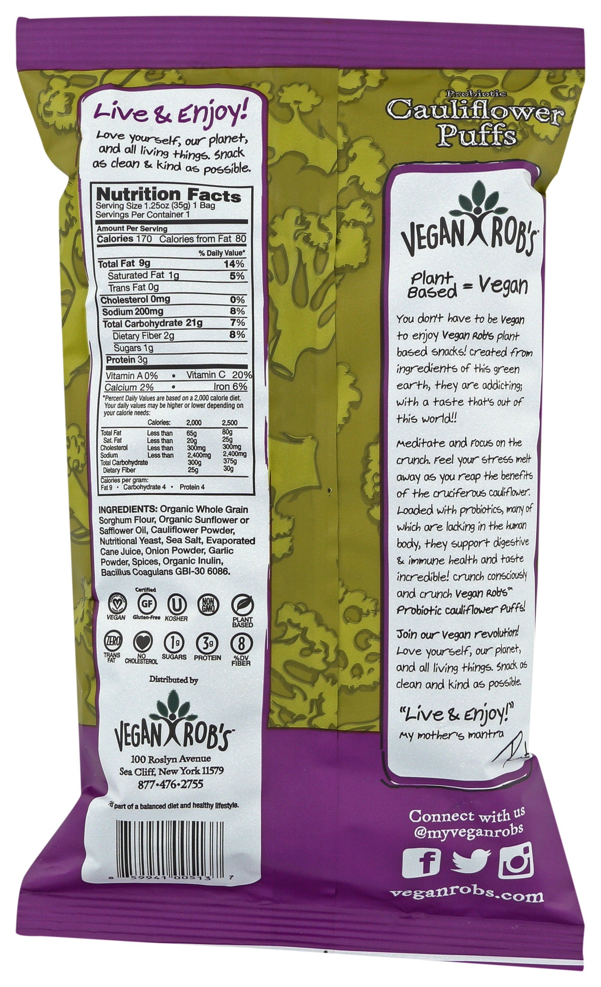 VEGANROBS PUFFS CAULIFLOWER PRBIOTC - Case of 24