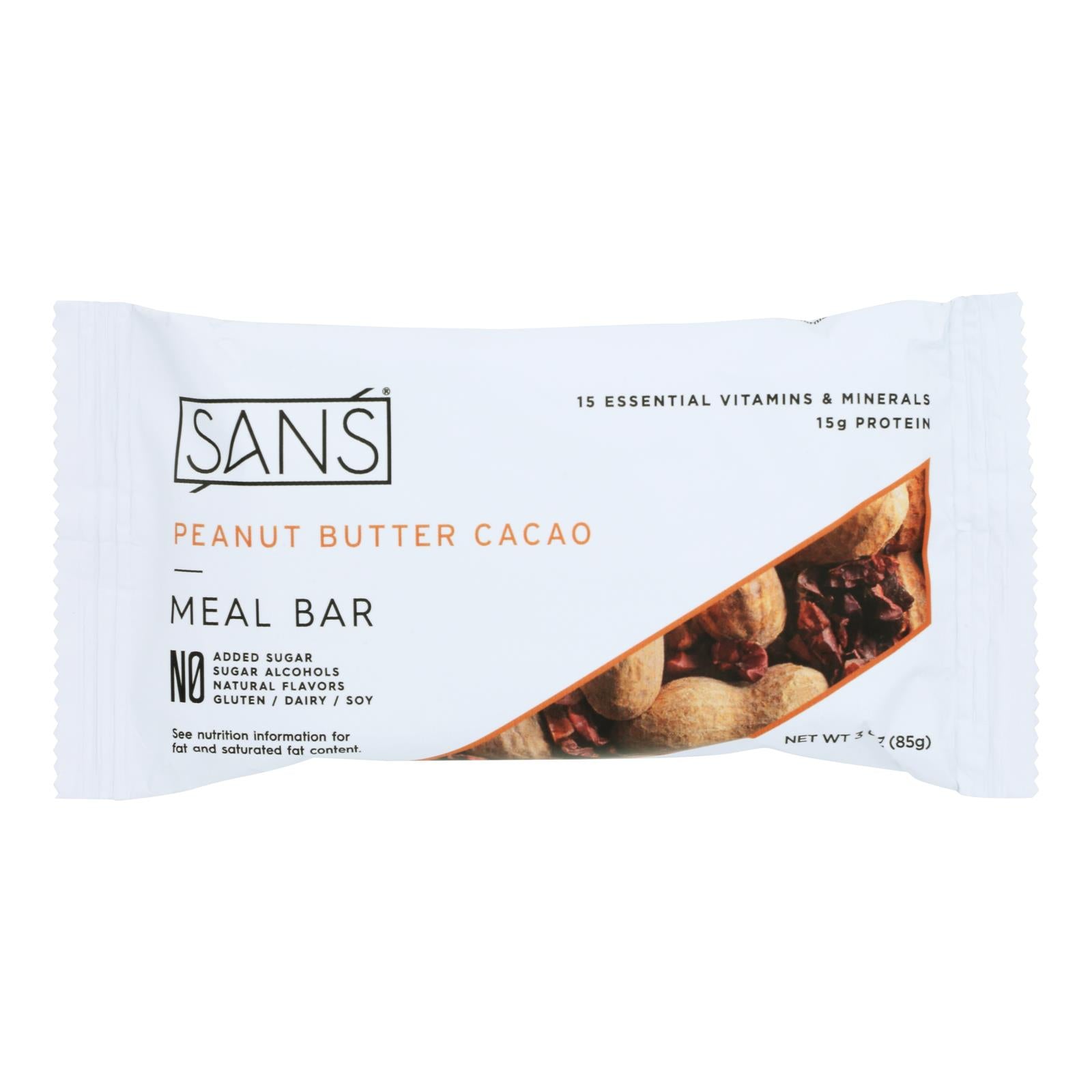 Sans - Meal Bar Peanut Butter Ca - Case of 12-3 OZ