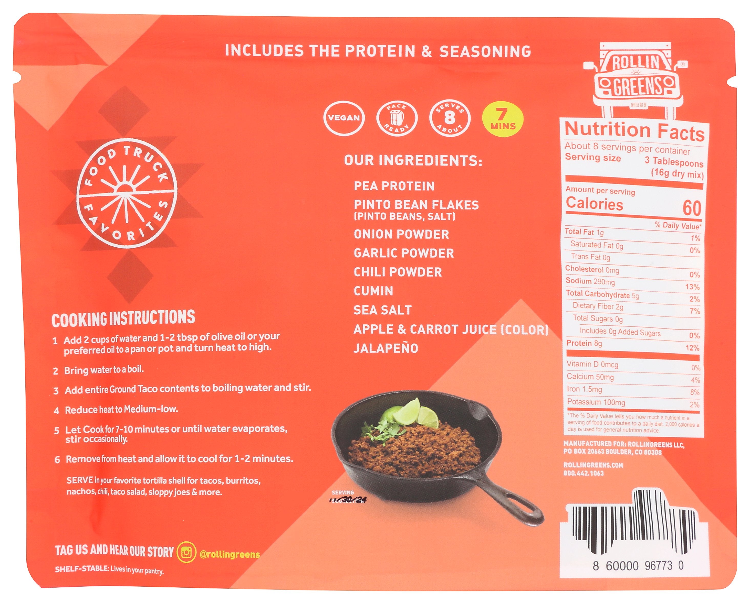 ROLLINGREENS MEAT PB GROUND TACO - Case of 12