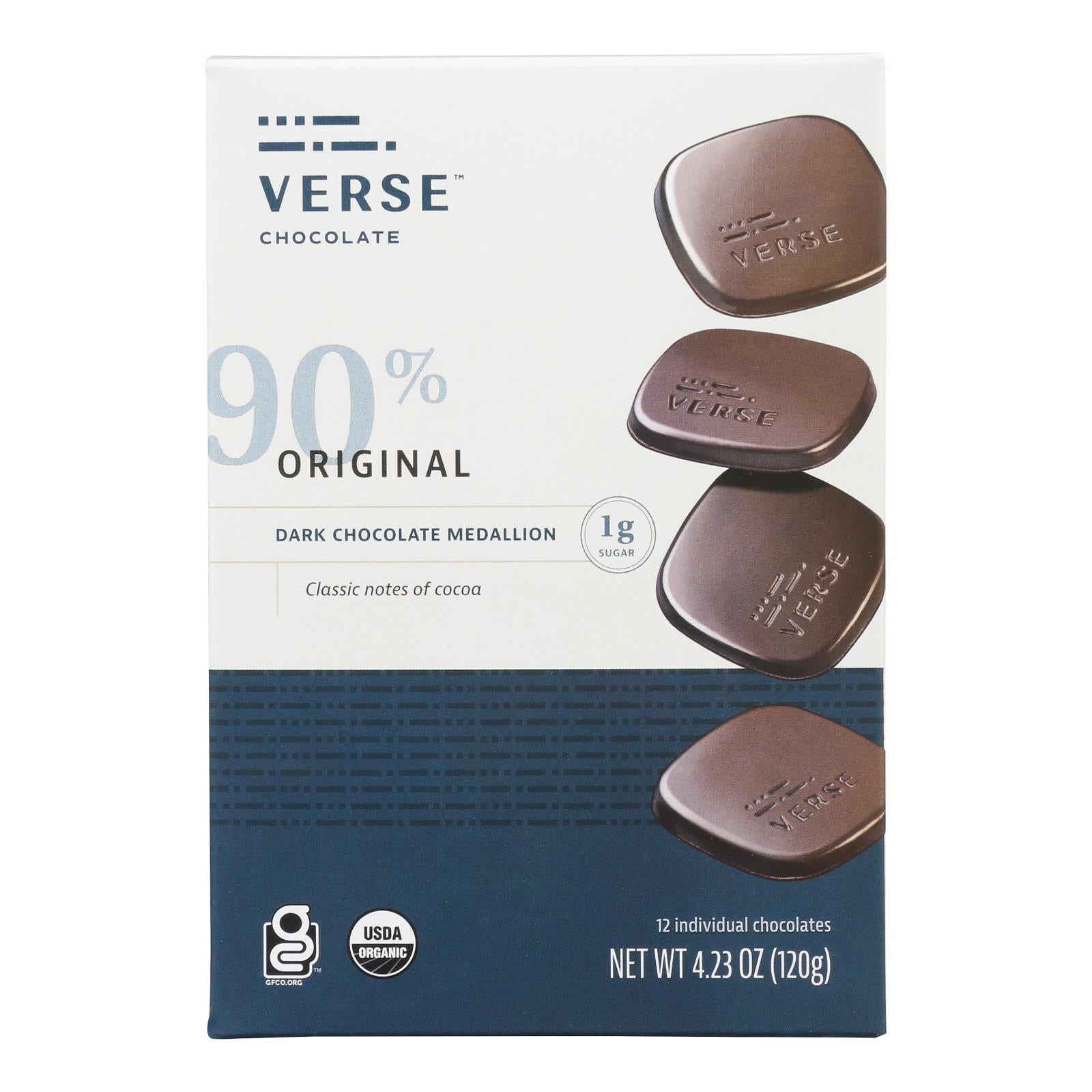 Verse Chocolate - Chocolate Organic Dark Original - Case of 6 - 4.23 Ounces