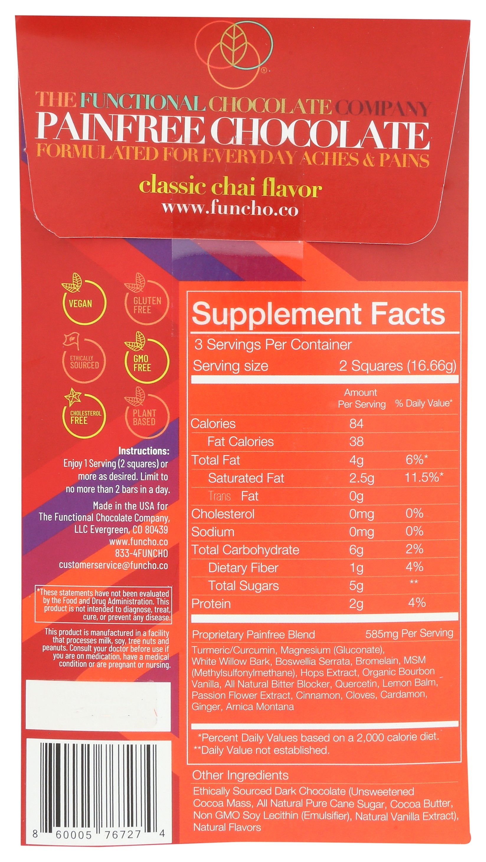 THE FUNCTIONAL CHOCOLATE PAINFREE CHOCOLATE B - Case of 12