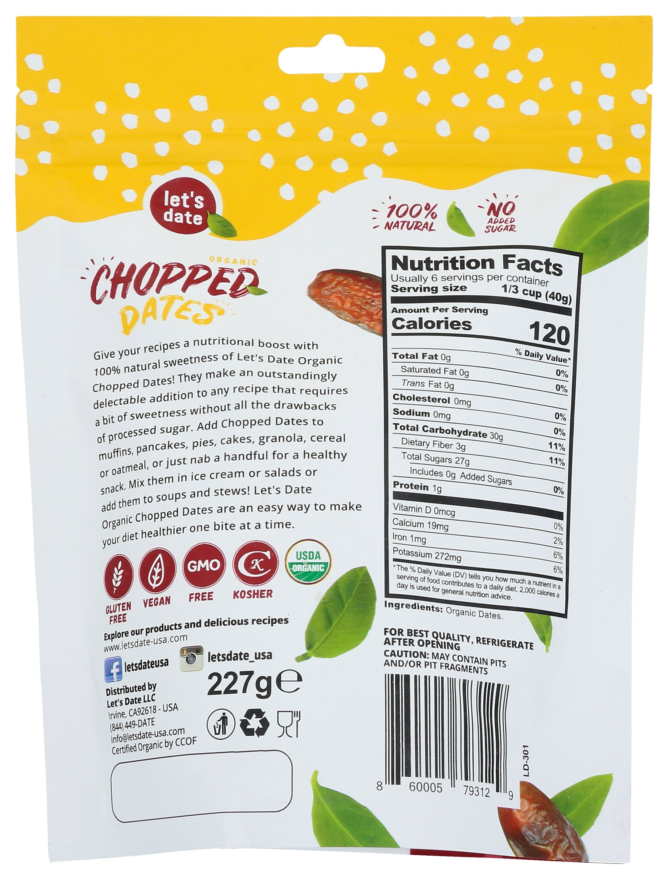 LETS DATE DATES CHOPPED ORGANIC - Case of 6