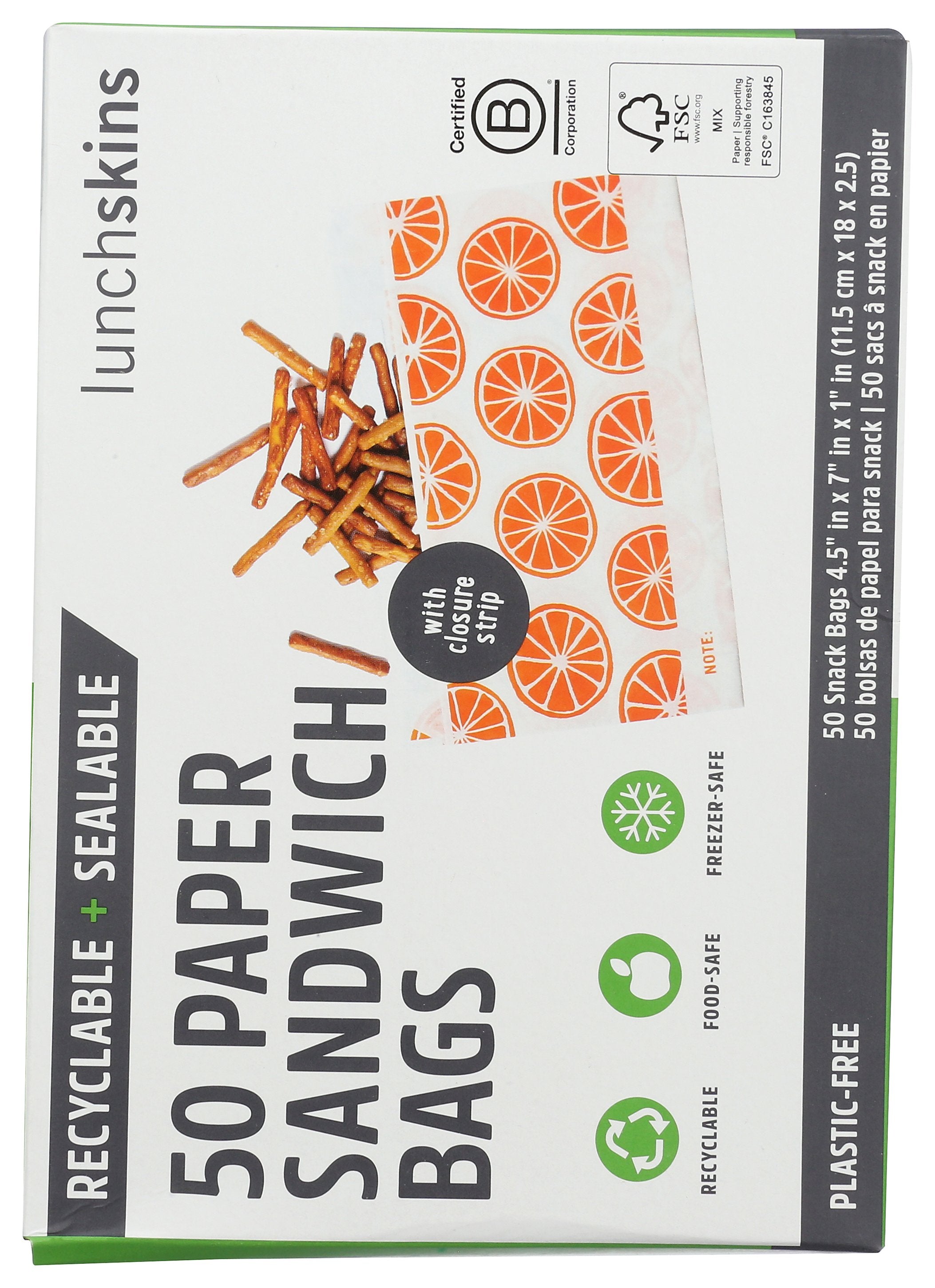 LUNCHSKINS BAG PAPER SNACK ORANGE - Case of 12