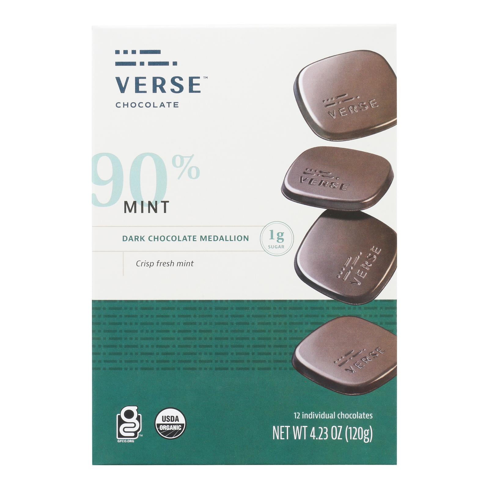 Verse Chocolate - Chocolate Dark Mint - Case of 6 - 4.23 Ounces