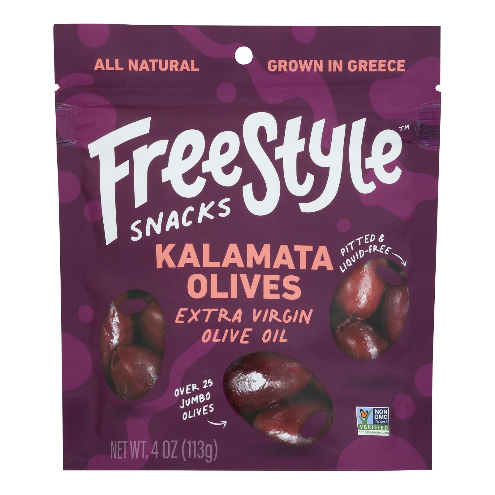 Freestyle Snacking - Olives Kalamata Extra Virgin Olive Oil - Case of 6-4 Ounces