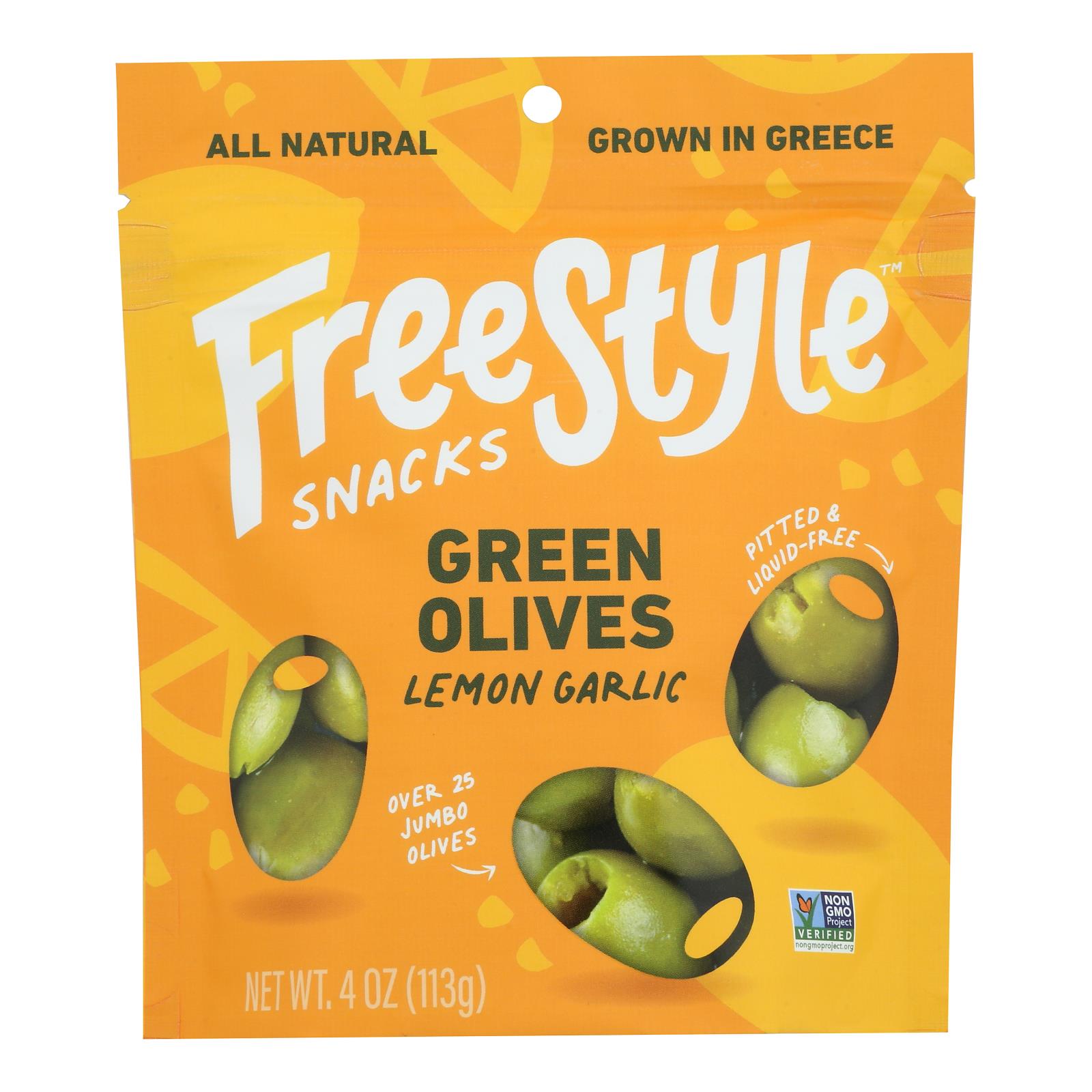 Freestyle Snacking - Olives Green Lemon Garlic - Case of 6-4 Ounces