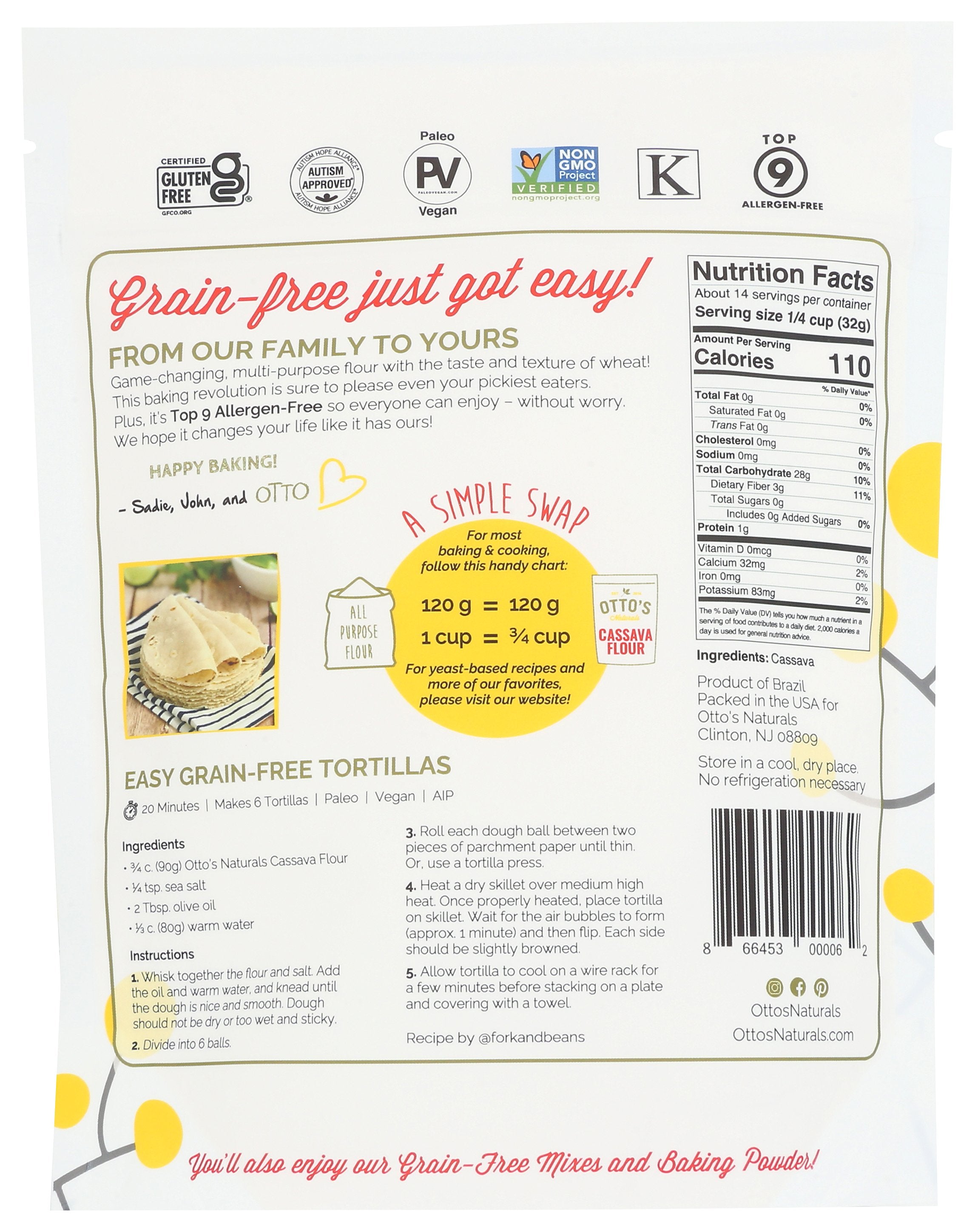 OTTOS NATURALS FLOUR CASSAVA - Case of 4
