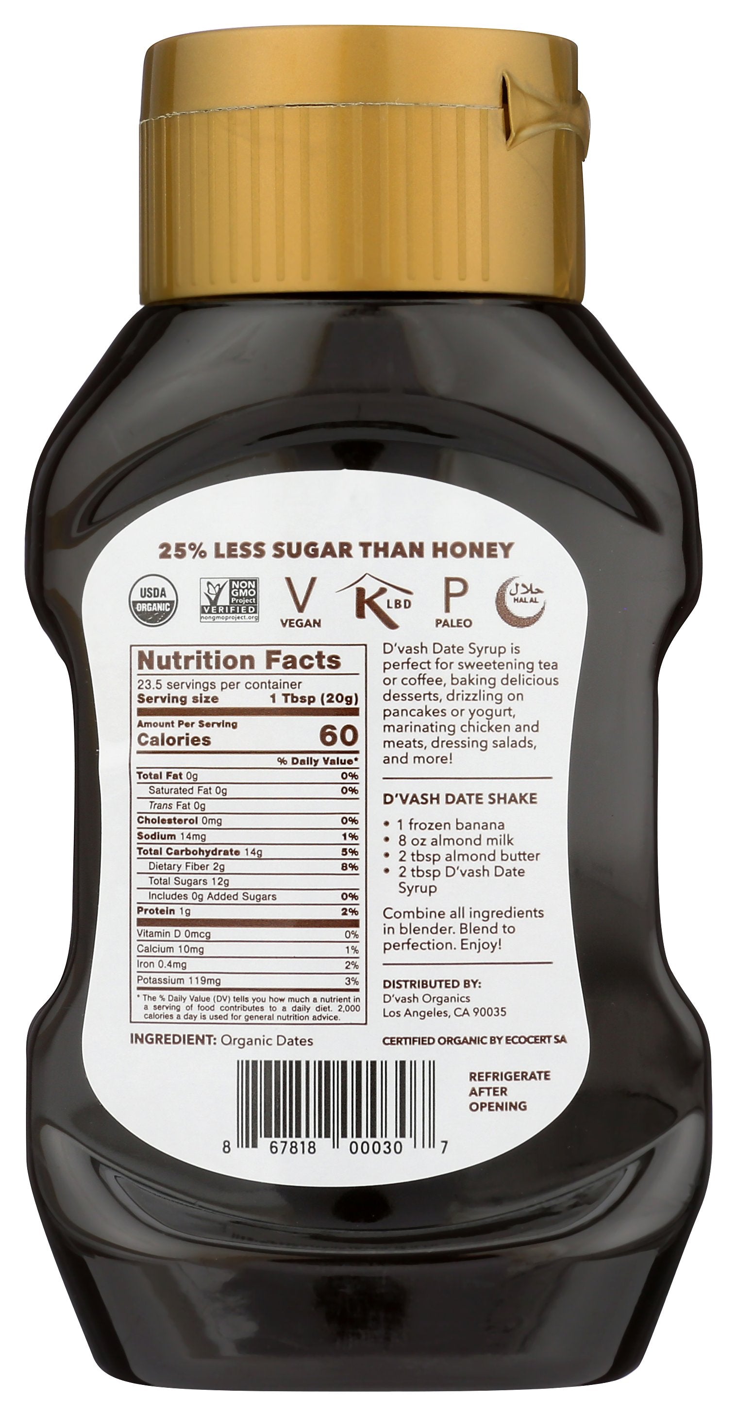 DVASH ORGANICS NECTAR DATE ORG - Case of 12