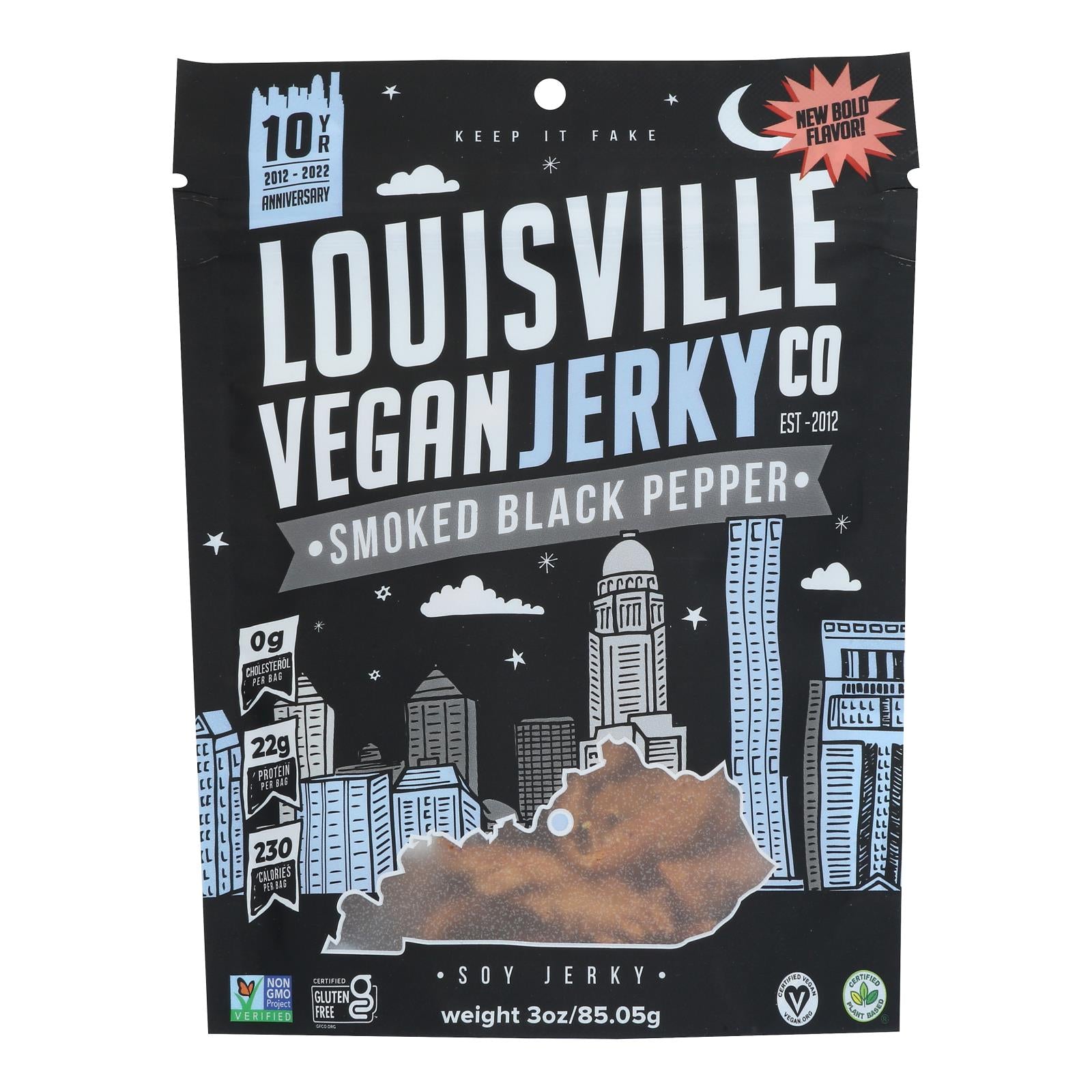 Louisville Vegan Jerky Jerky - Vegan - Black Pepper - Case Of 10 - 3 Oz