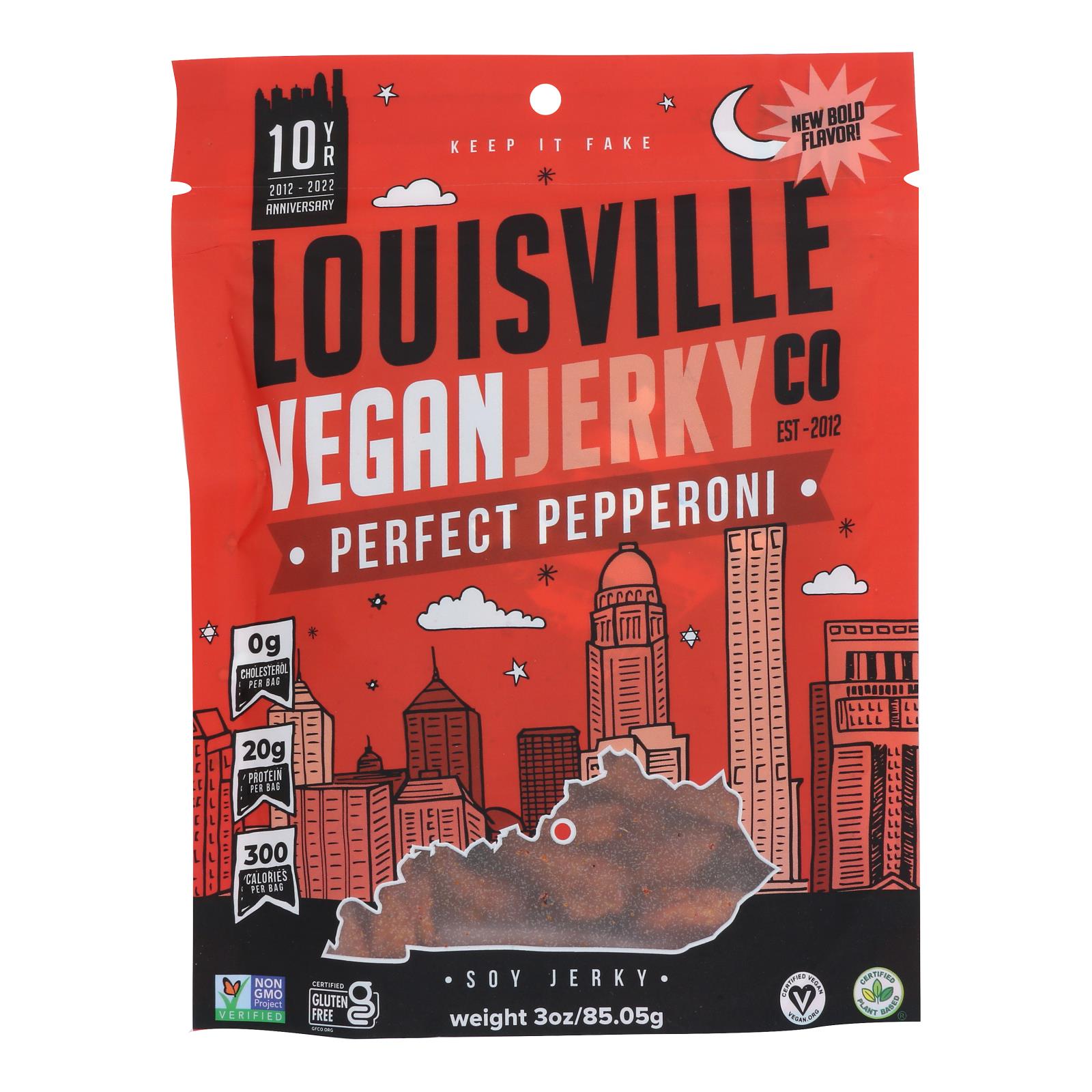 Louisville Vegan Jerky - Jerky Vegan Pepperoni - Case Of 10 - 3 Oz