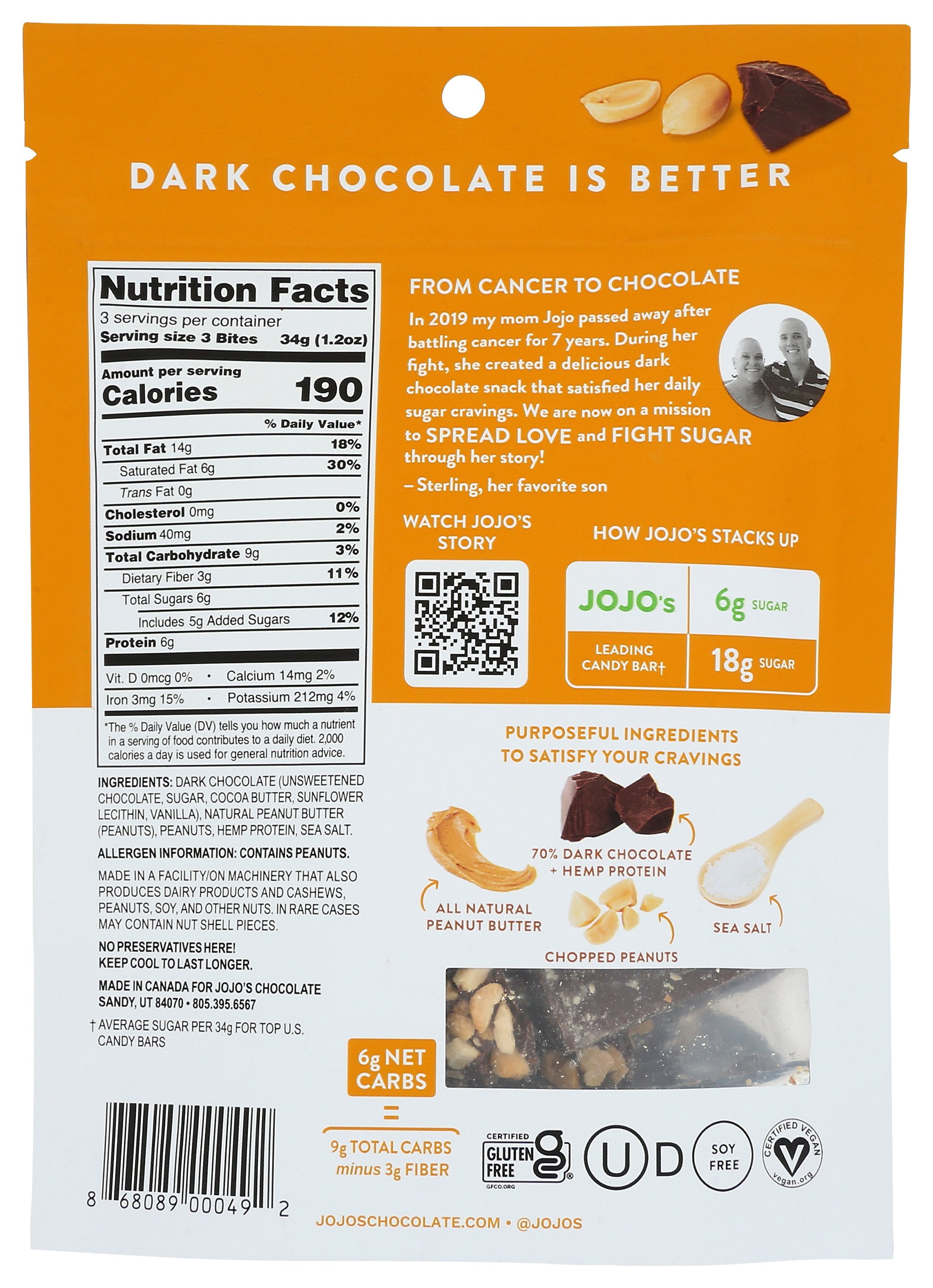 JOJOS CHOCOLATE BITES CHOC PNUT BUTTER - Case of 6