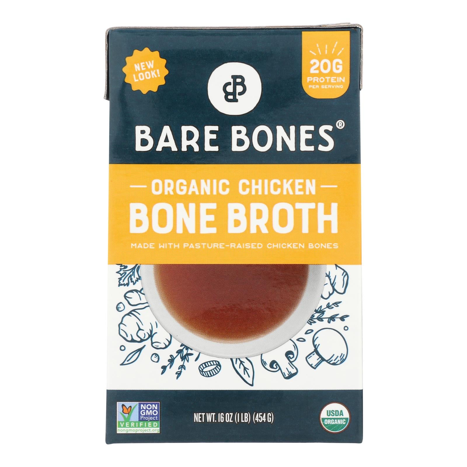 Bare Bones Broth - Bone Broth Organic 2 Chicken Classic - Case of 8-16 Fluid Ounces