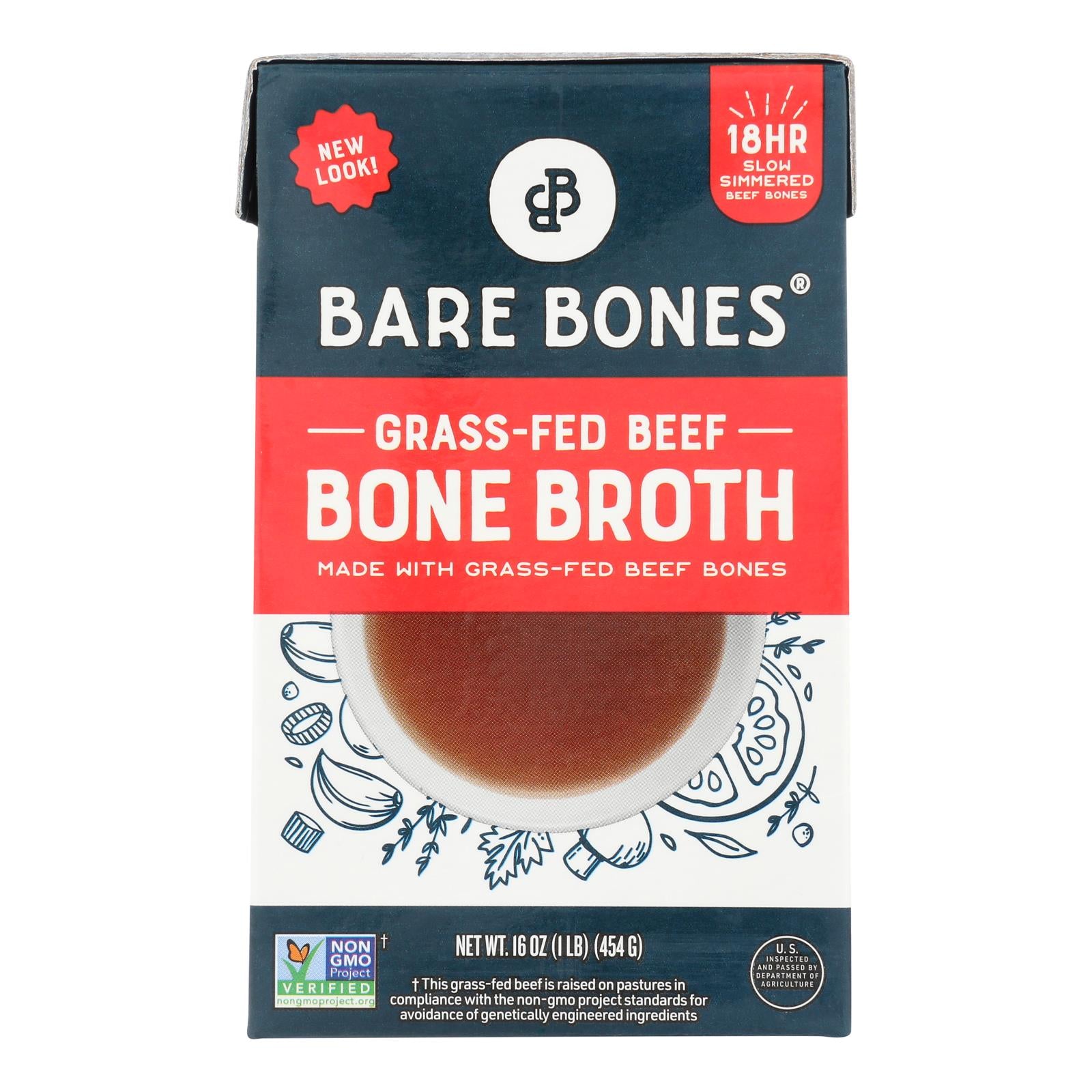 Bare Bones Broth - Bone Broth Beef Classic Grass-Fed - Case of 8-16 Fluid Ounces