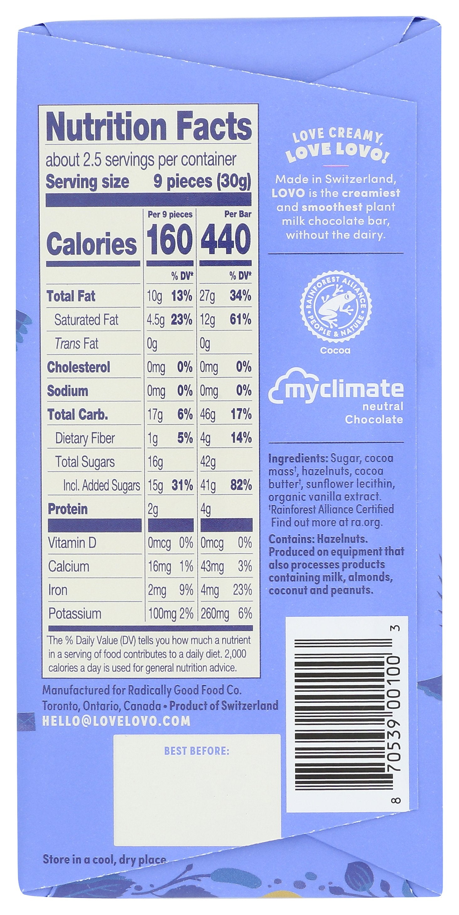 LOVO BAR CHOC HAZELNUT MILK - Case of 12