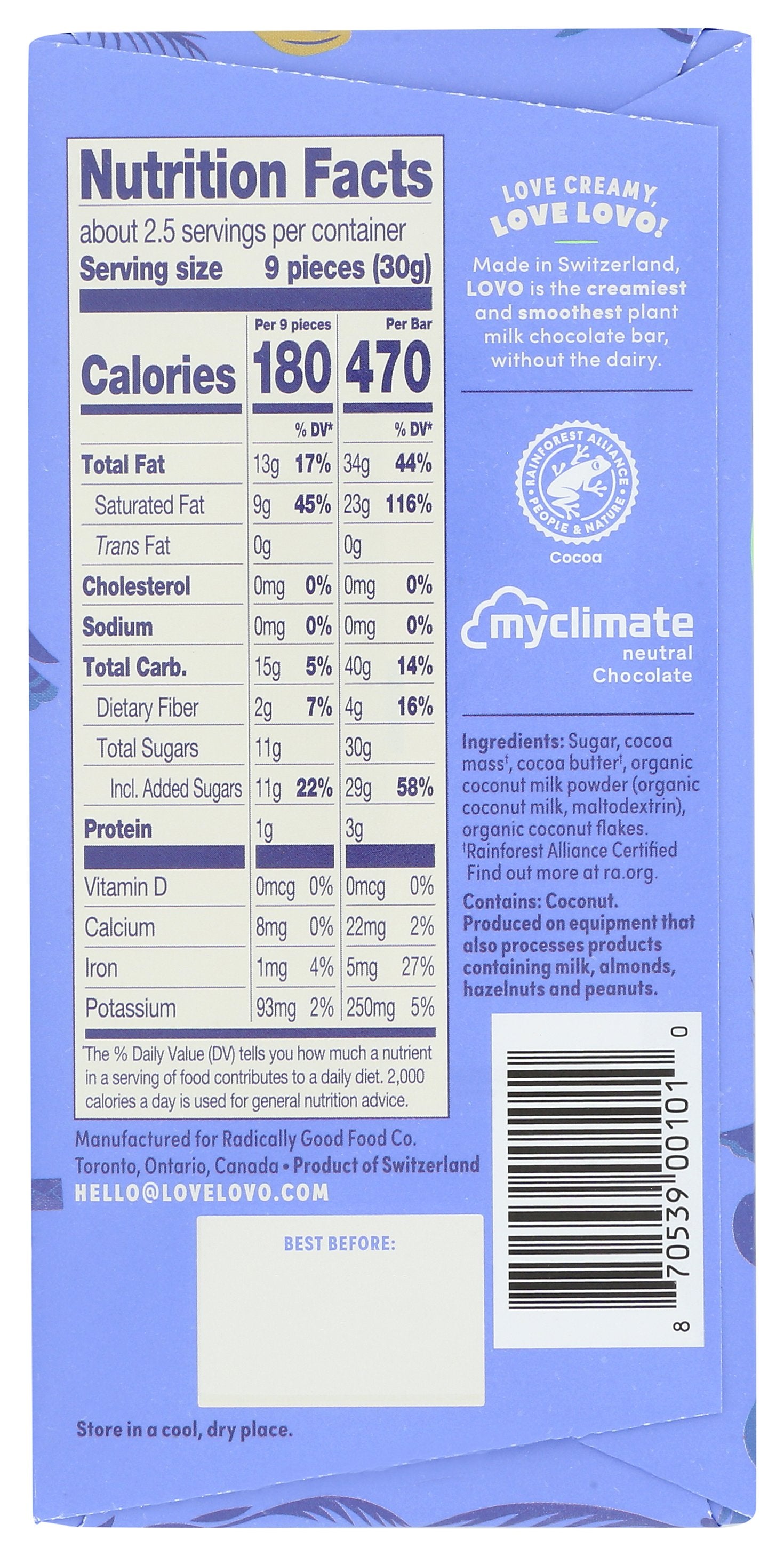 LOVO BAR CHOC COCONUT MILK - Case of 12