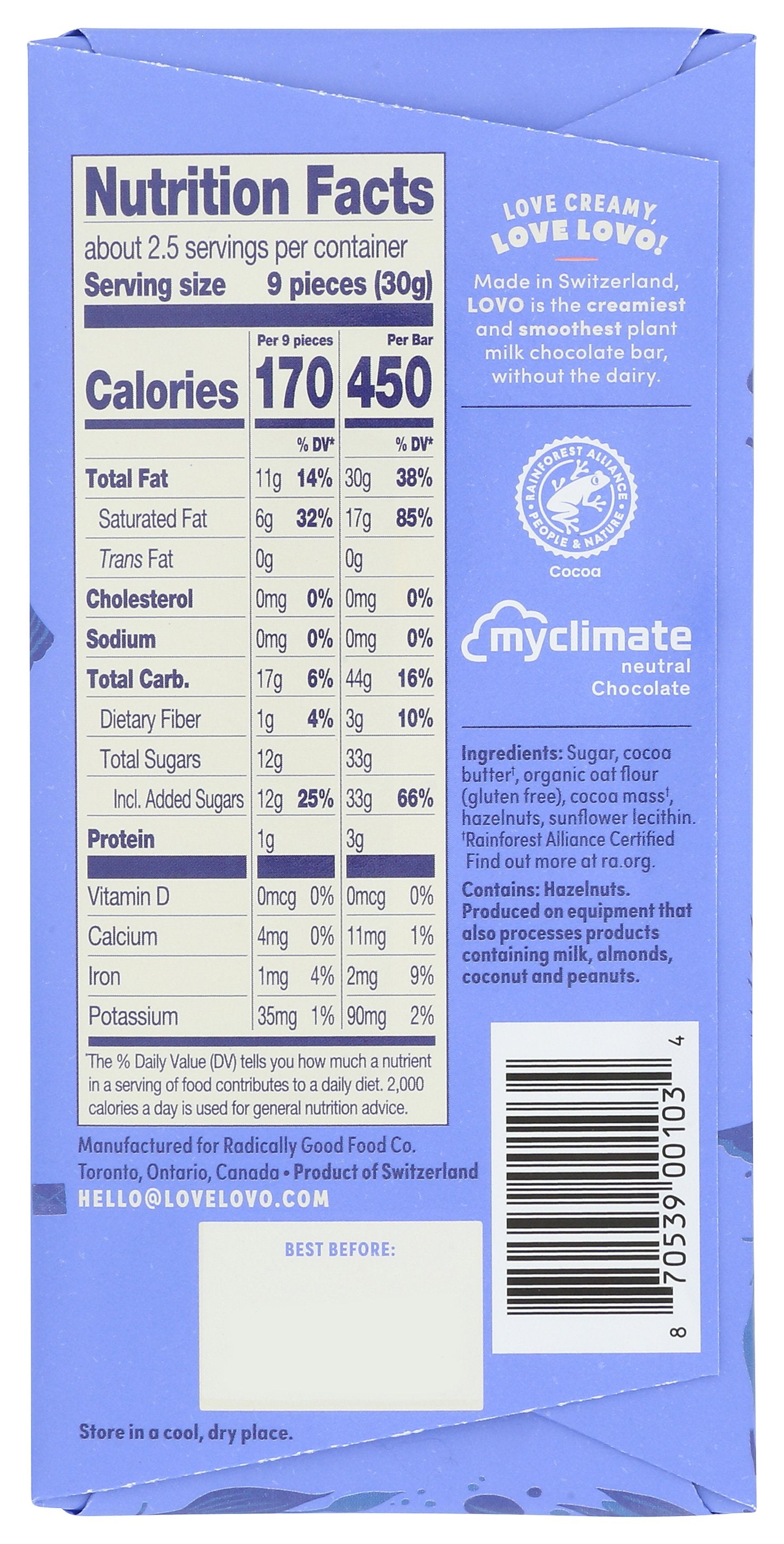 LOVO BAR CHOC OATMILK - Case of 12