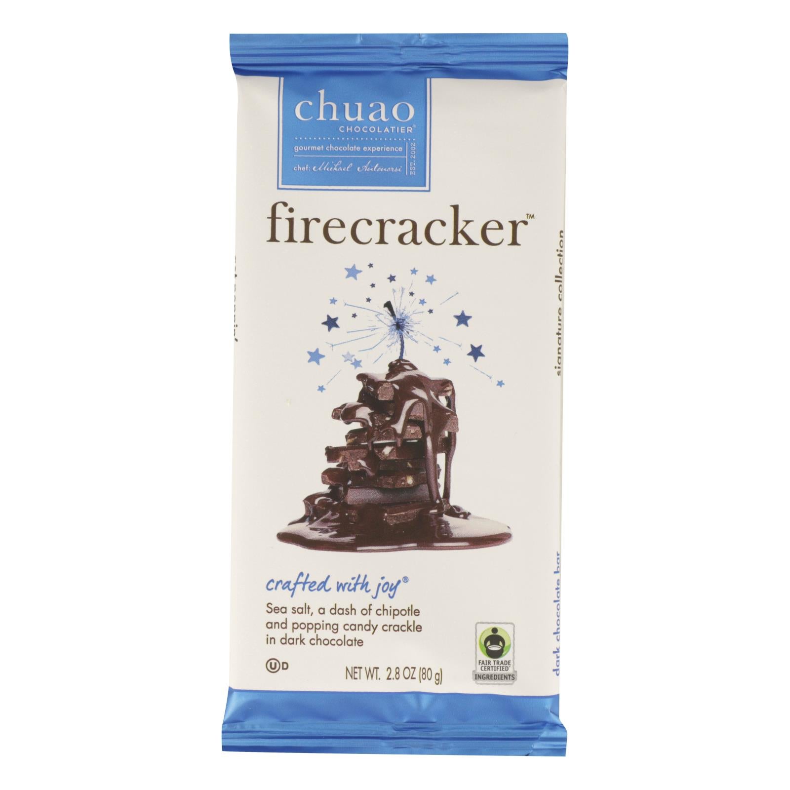 Chuao Chocolatier Firecracker Dark Chocolate Bar - Case of 12 - 2.8 OZ