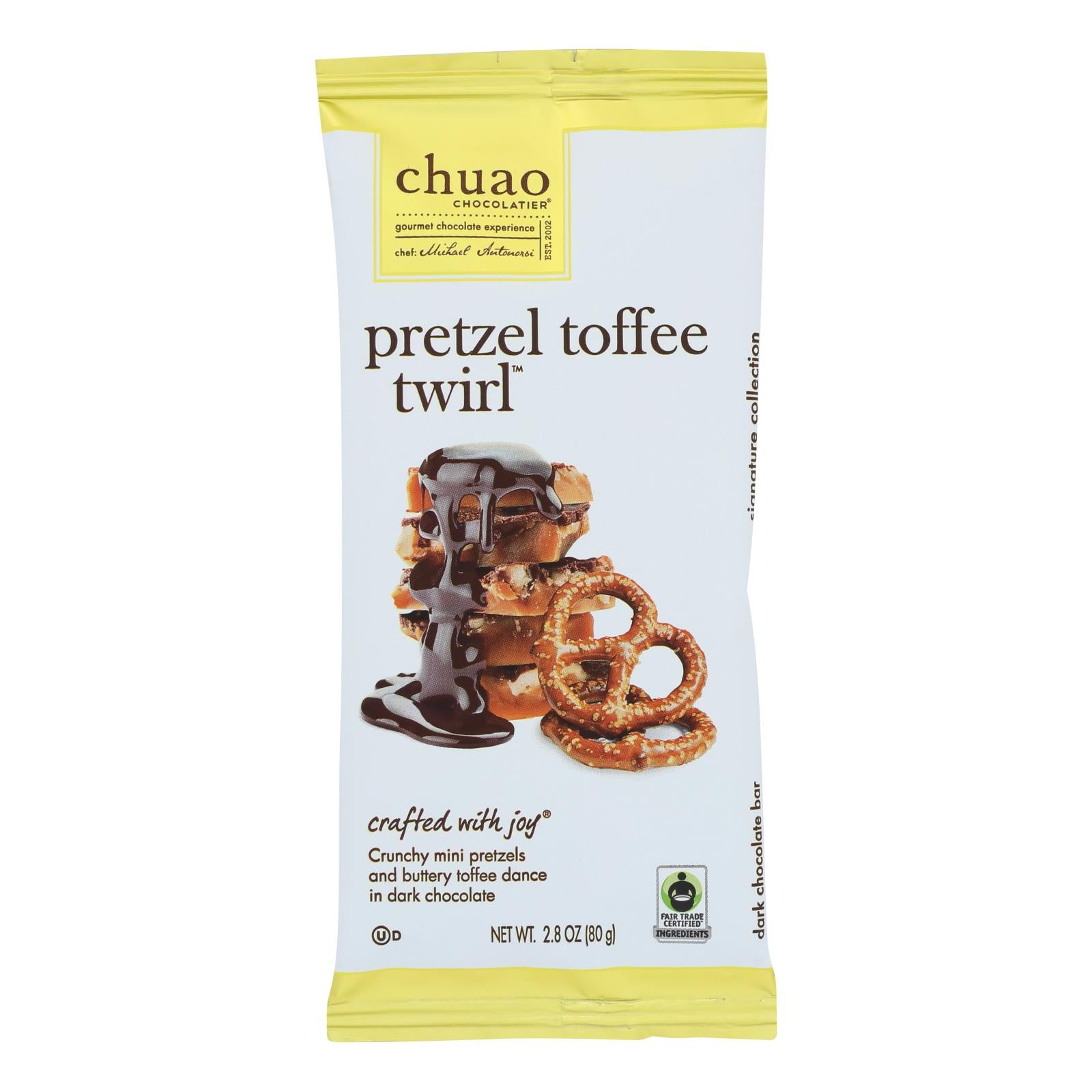 Chuao Chocolatier Pretzel Toffee Twirl Chocolate Bar - Case of 10 - 2.8 OZ