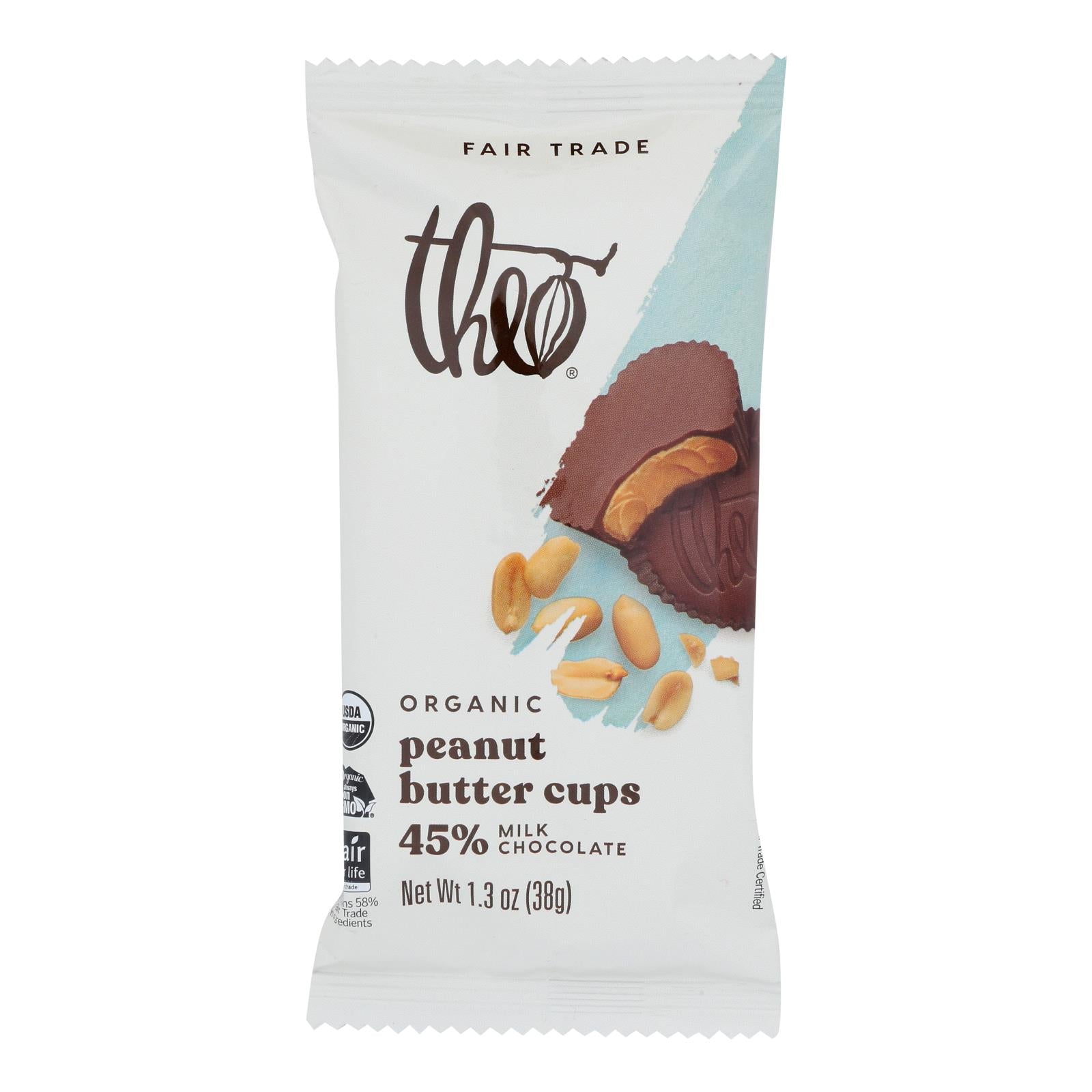 Theo Chocolate Peanut Butter Cups - Milk Chocolate - 1.3 oz - Case of 12