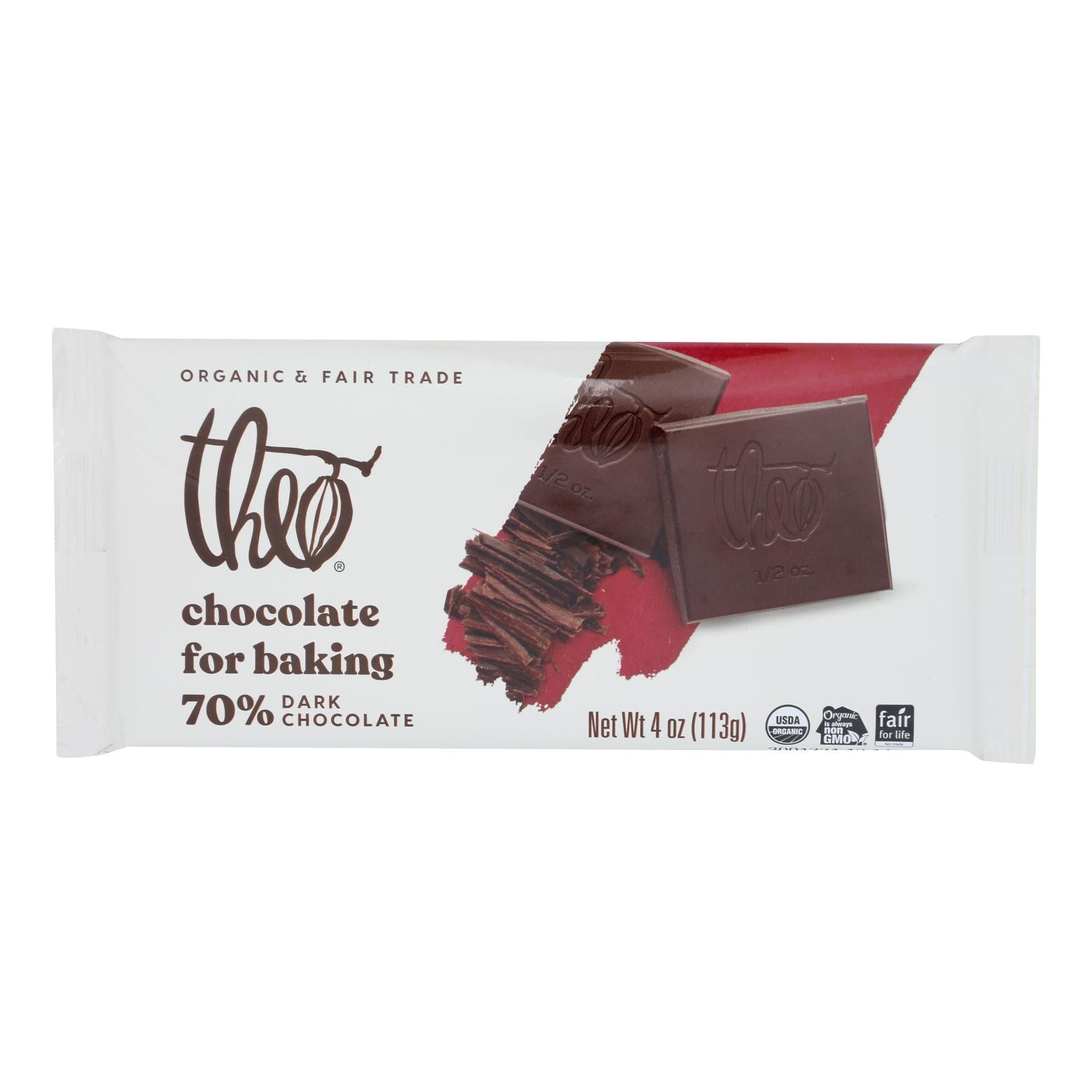 Theo Chocolate Baking Bar - 70 Percent Dark Chocolate - Case of 10 - 4 oz.