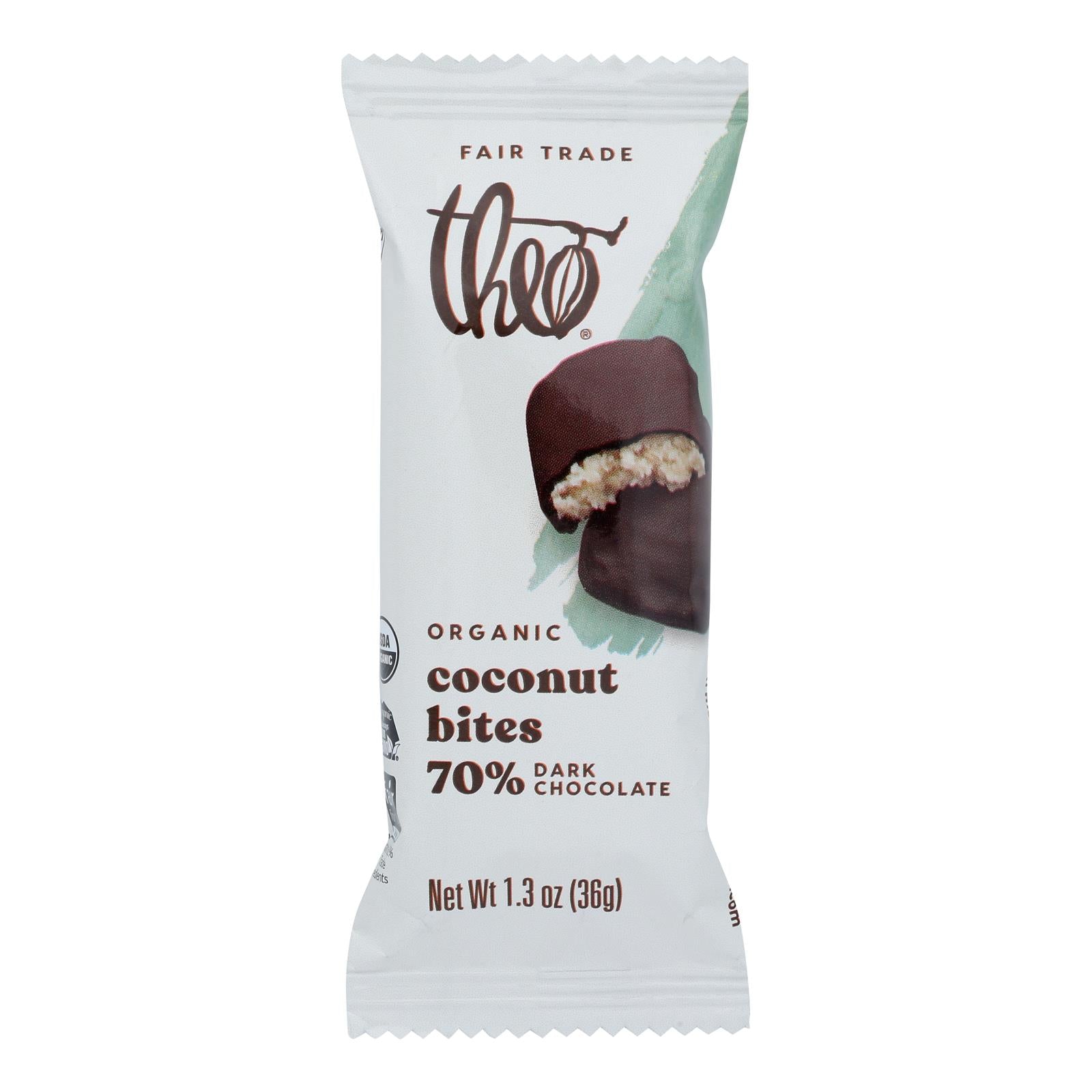 Theo Chocolate Coconut Bites - Dark Chocolate Classic Coconut - Case of 12 - 1.3 oz.