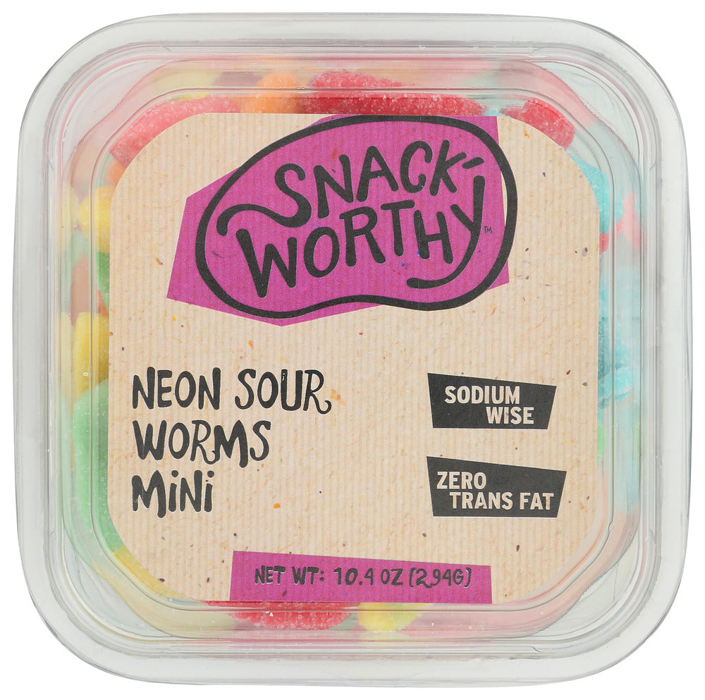 Snack Worthy Neon Sour Mini Gummy Worms  -  10.4 OZ (Pack of 12)