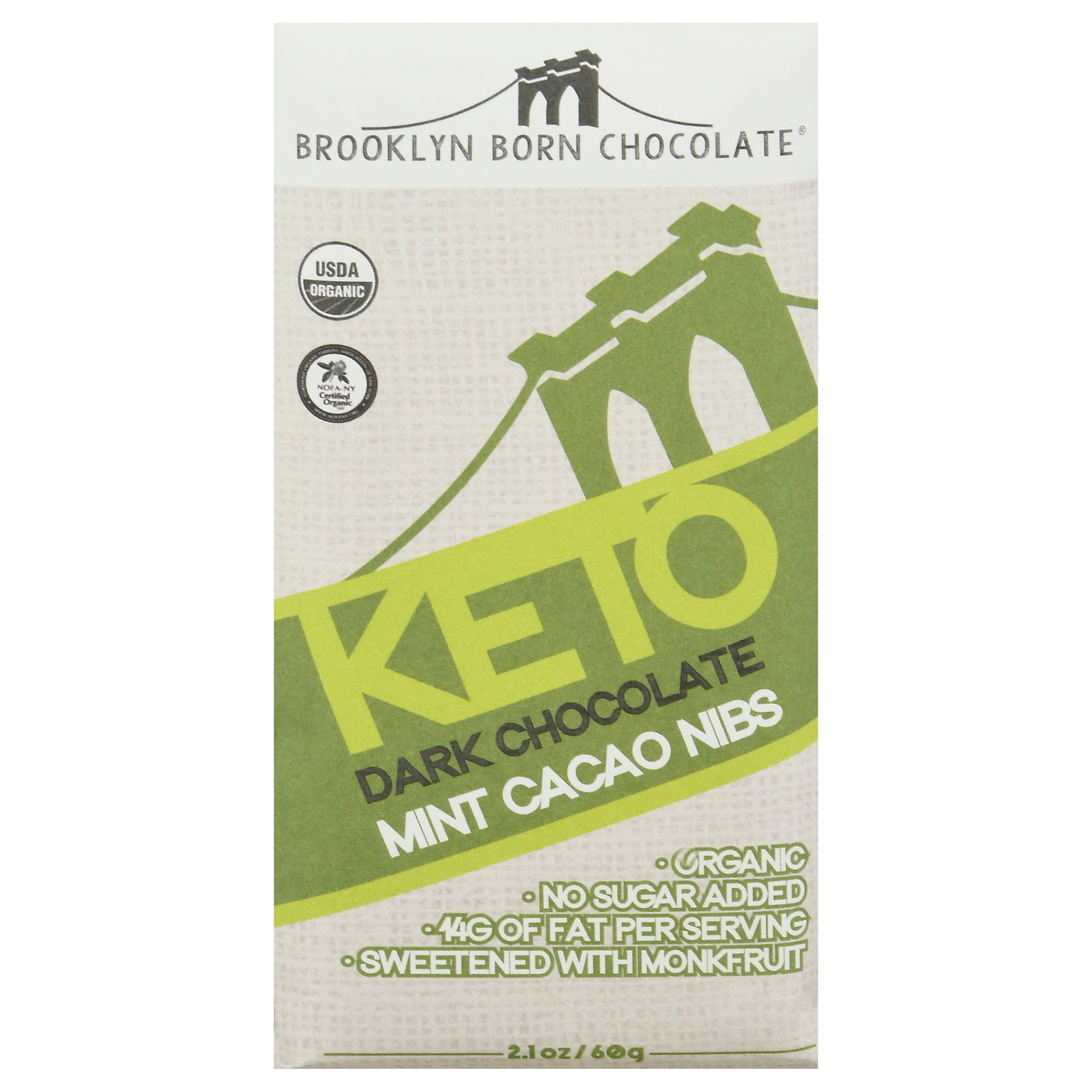 Brooklyn Born Chocolate - Bar Chocolate Mint Caco Keto - Case of 12-2.1 OZ