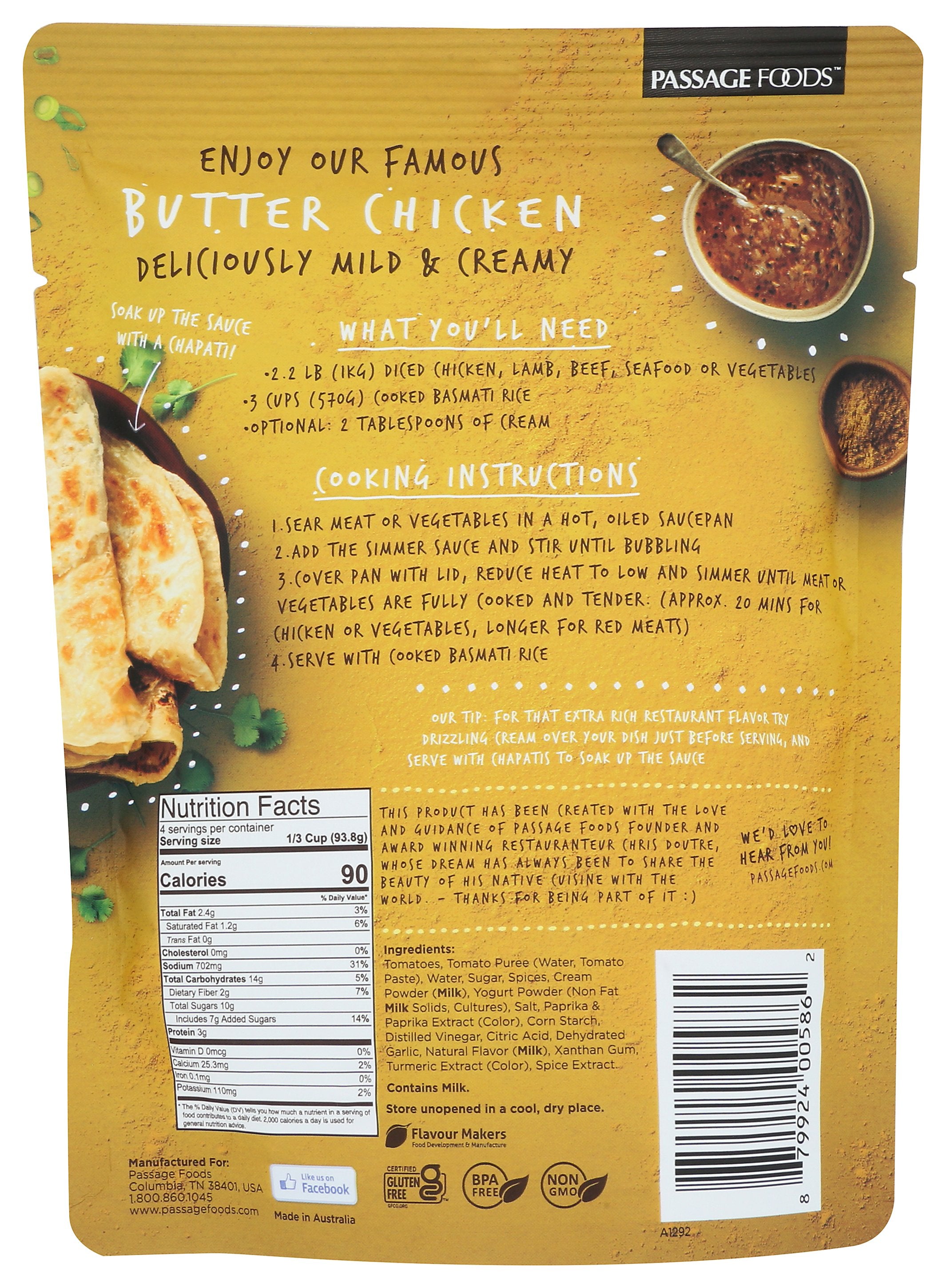 PASSAGE FOODS SAUCE BUTTER CHICKEN - Case of 6