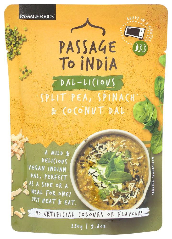 Passage Foods Dal Coconut Split Pea Spinach - Pack of 6 - 9.8 oz