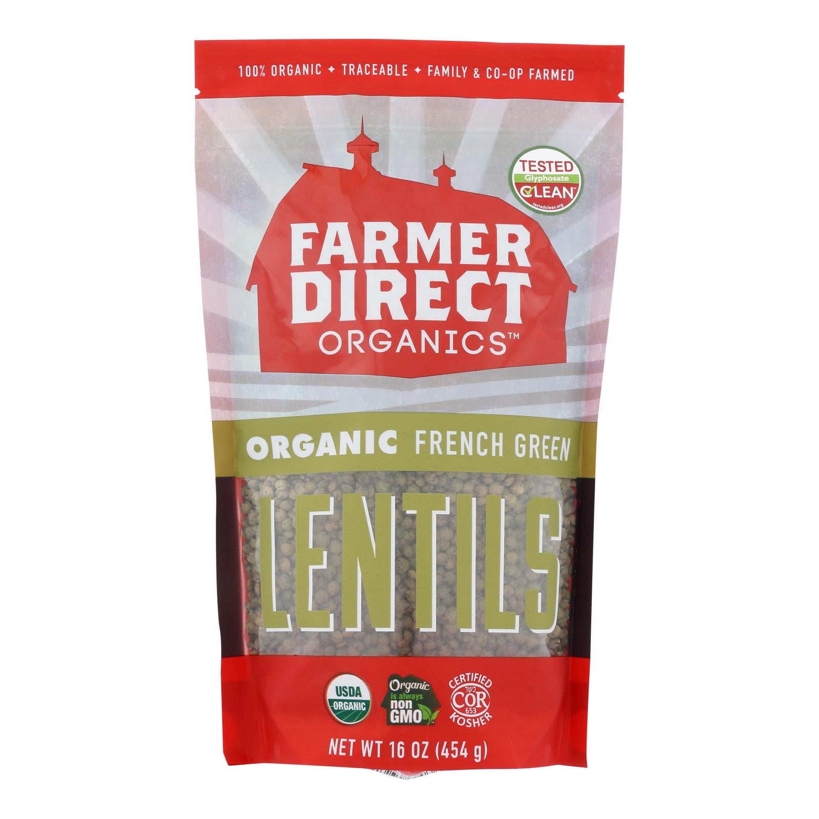 Farmer Direct Cooperative - Lentils Organic French Green - Case of 6-16 Ounces