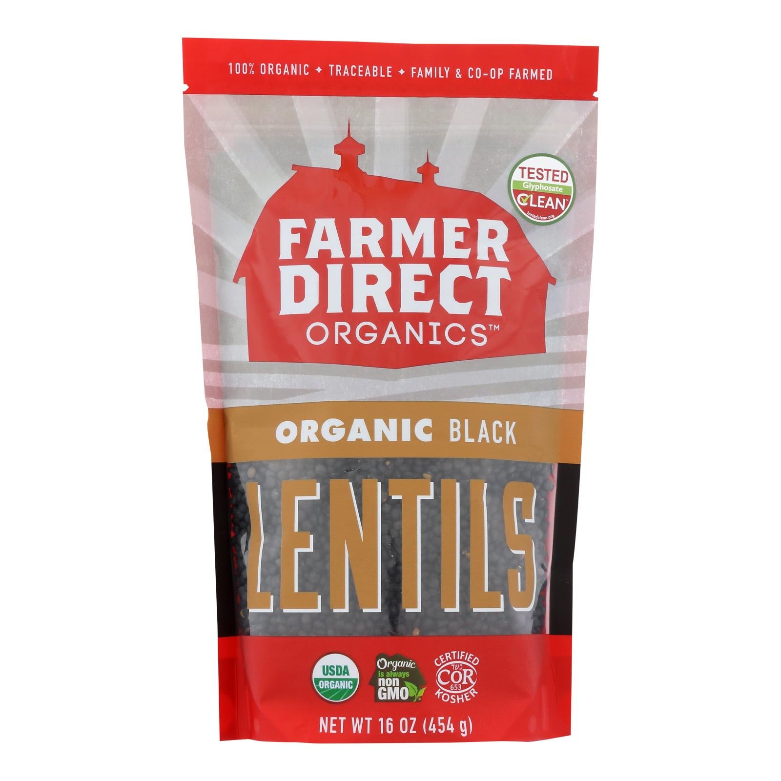 Farmer Direct Cooperative - Lentils Organic Black - Case of 6-16 ounces